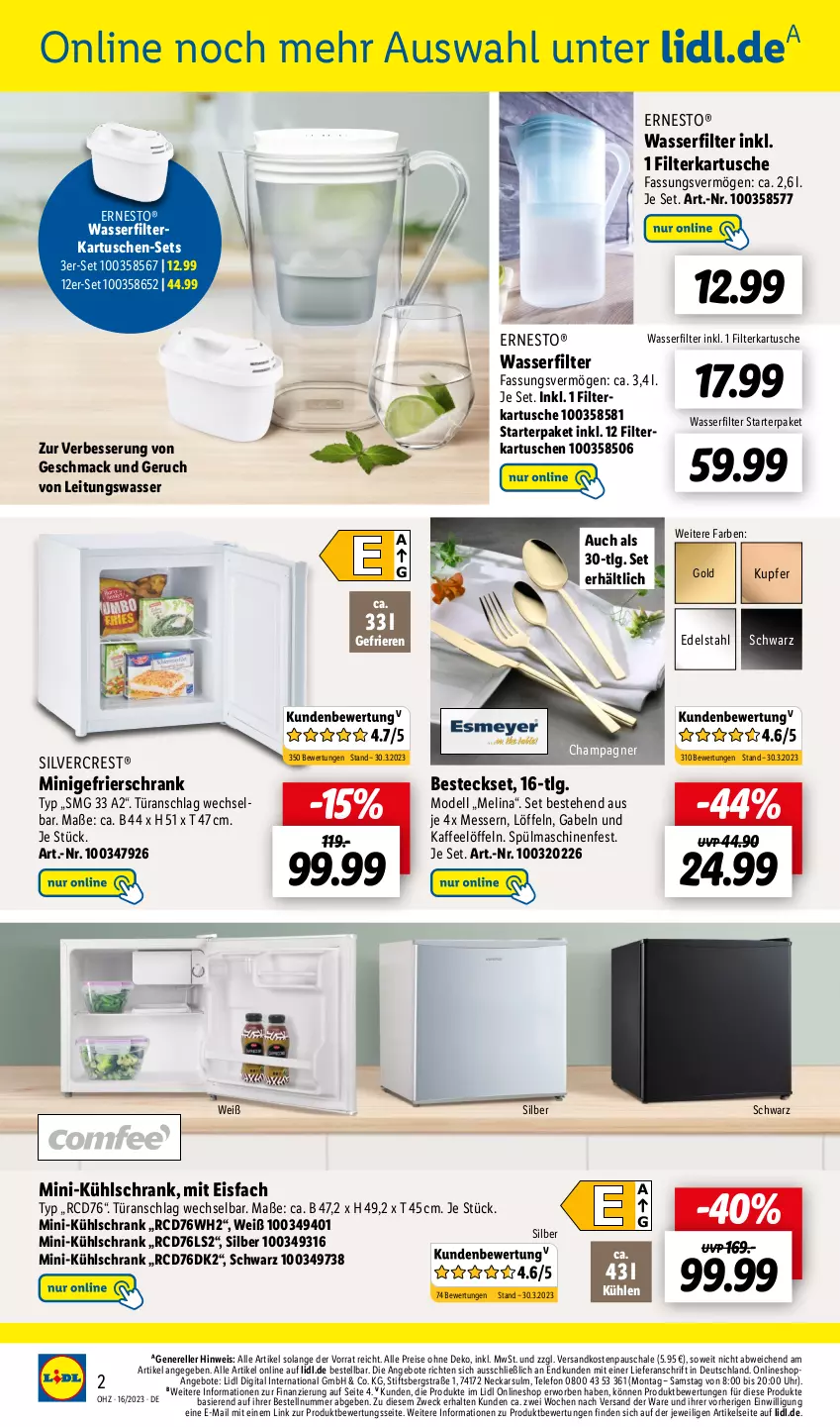 Aktueller Prospekt Lidl - Wochen-Highlights im Onlineshop - von 17.04 bis 23.04.2023 - strona 4 - produkty: angebot, angebote, besteck, besteckset, champagne, champagner, dell, edelstahl, eis, elle, ernesto, filterkartuschen, gabel, gefrierschrank, gsw, K2, kaffee, kühlschrank, LG, Löffel, mac, messer, Mode, ndk, reis, rel, Schal, Schale, Schrank, silvercrest, spülmaschinen, telefon, Ti, türanschlag wechselbar, uhr, wasser, wasserfilter, weck