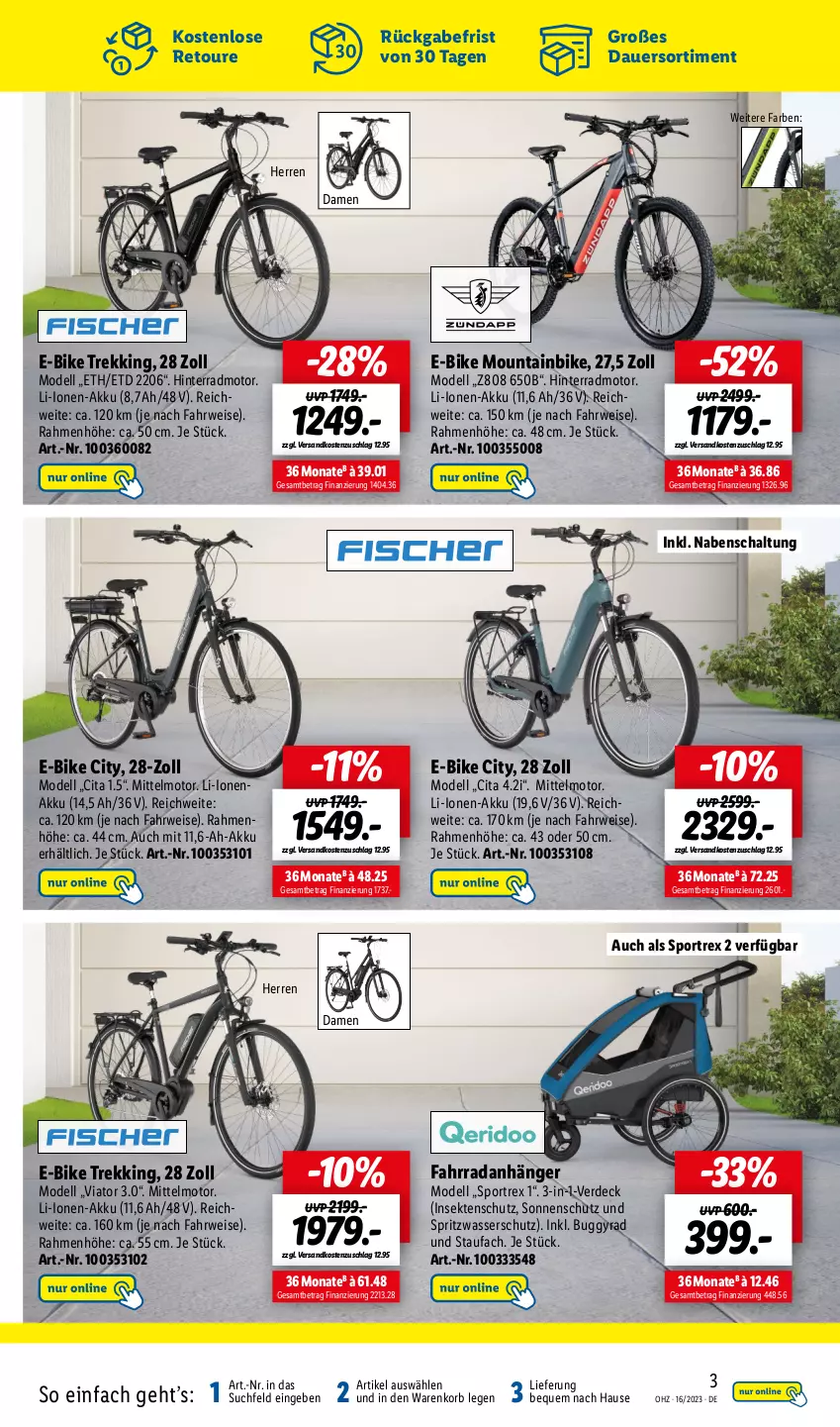 Aktueller Prospekt Lidl - Wochen-Highlights im Onlineshop - von 17.04 bis 23.04.2023 - strona 5 - produkty: akku, Anhänger, auer, Buggy, dell, E-Bike, eis, erde, Fahrrad, insektenschutz, korb, Mode, Mountainbike, ndk, rwe, Schal, sekt, sonnenschutz, Sport, Ti, wasser