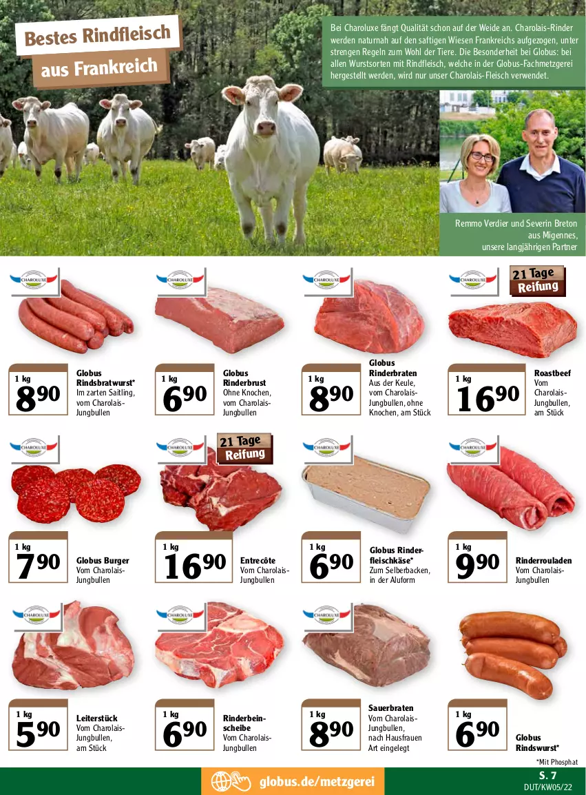 Aktueller Prospekt Globus - Prospekte - von 31.01 bis 05.02.2022 - strona 11 - produkty: auer, beef, braten, bratwurst, burger, eis, entrecôte, erde, fleisch, fleischkäse, im zarten saitling, jungbullen, Käse, natur, rind, rinder, rinderbraten, Rinderroulade, rinderrouladen, rindfleisch, roastbeef, rouladen, rwe, saft, severin, Ti, Tiere, wurst