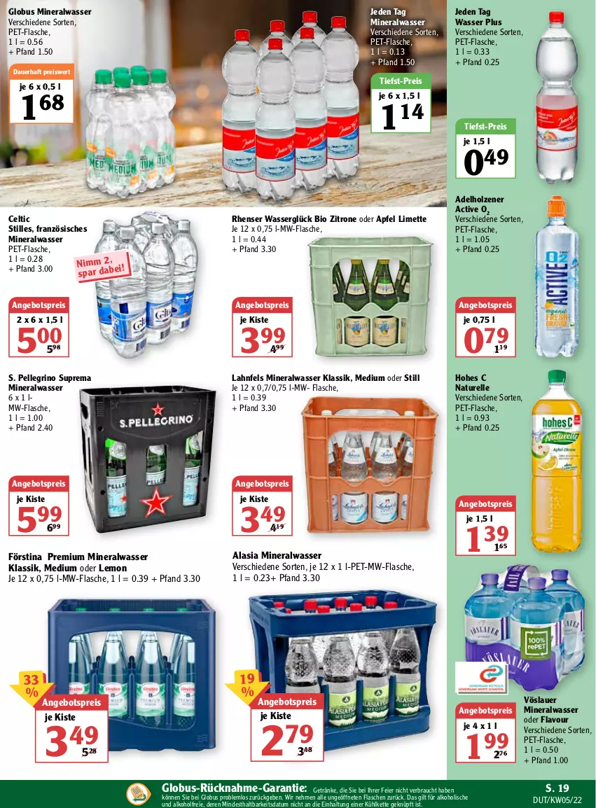 Aktueller Prospekt Globus - Prospekte - von 31.01 bis 05.02.2022 - strona 23 - produkty: adelholzener, alkohol, Alwa, angebot, angebotspreis, apfel, auer, bio, eier, eis, elle, flasche, getränk, getränke, Hohes C, Holz, Kette, limette, Mett, mineralwasser, mw-flasche, natur, Nimm 2, pet-flasche, Rauch, reis, rel, Ti, tiefst-preis, vöslauer, wasser, zitrone