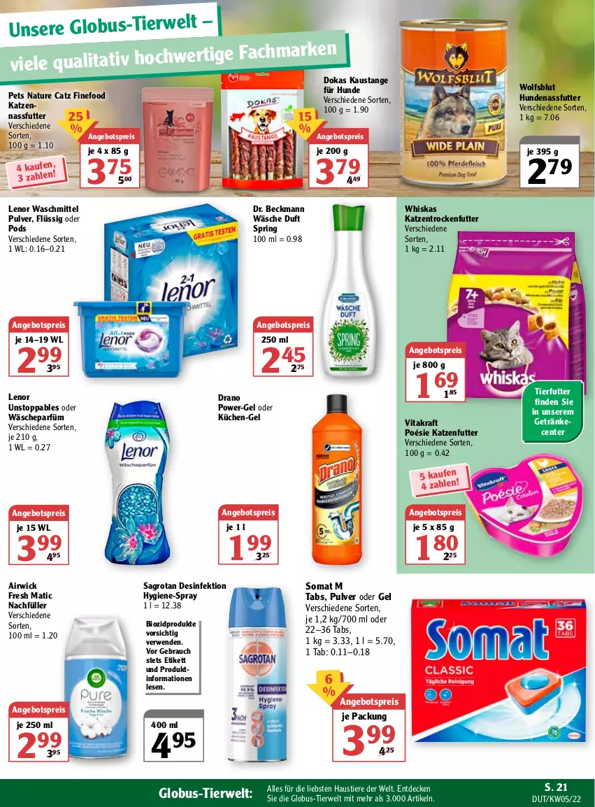 Aktueller Prospekt Globus - Prospekte - von 31.01 bis 05.02.2022 - strona 25 - produkty: airwick, angebot, angebotspreis, aust, bio, biozidprodukte, decke, Desinfektion, Dr. Beckmann, eis, ente, getränk, getränke, katzenfutter, Katzentrockenfutter, kraft, küche, Küchen, lenor, lenor waschmittel, nassfutter, natur, Pods, power-gel, Rauch, reis, ring, rwe, sagrotan, somat, Stier, Ti, Tiere, trockenfutter, vita, vitakraft, wäscheparfüm, waschmittel, whiskas, WICK