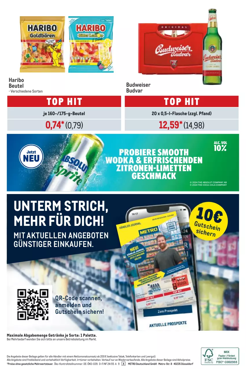 Aktueller Prospekt Metro - Händler Journal - von 02.05 bis 15.05.2024 - strona 20 - produkty: abholpreise, angebot, angebote, beutel, budweiser, eis, elle, flasche, getränk, getränke, gutschein, haribo, ilag, Metro, Palette, reis, rwe, telefon, Ti