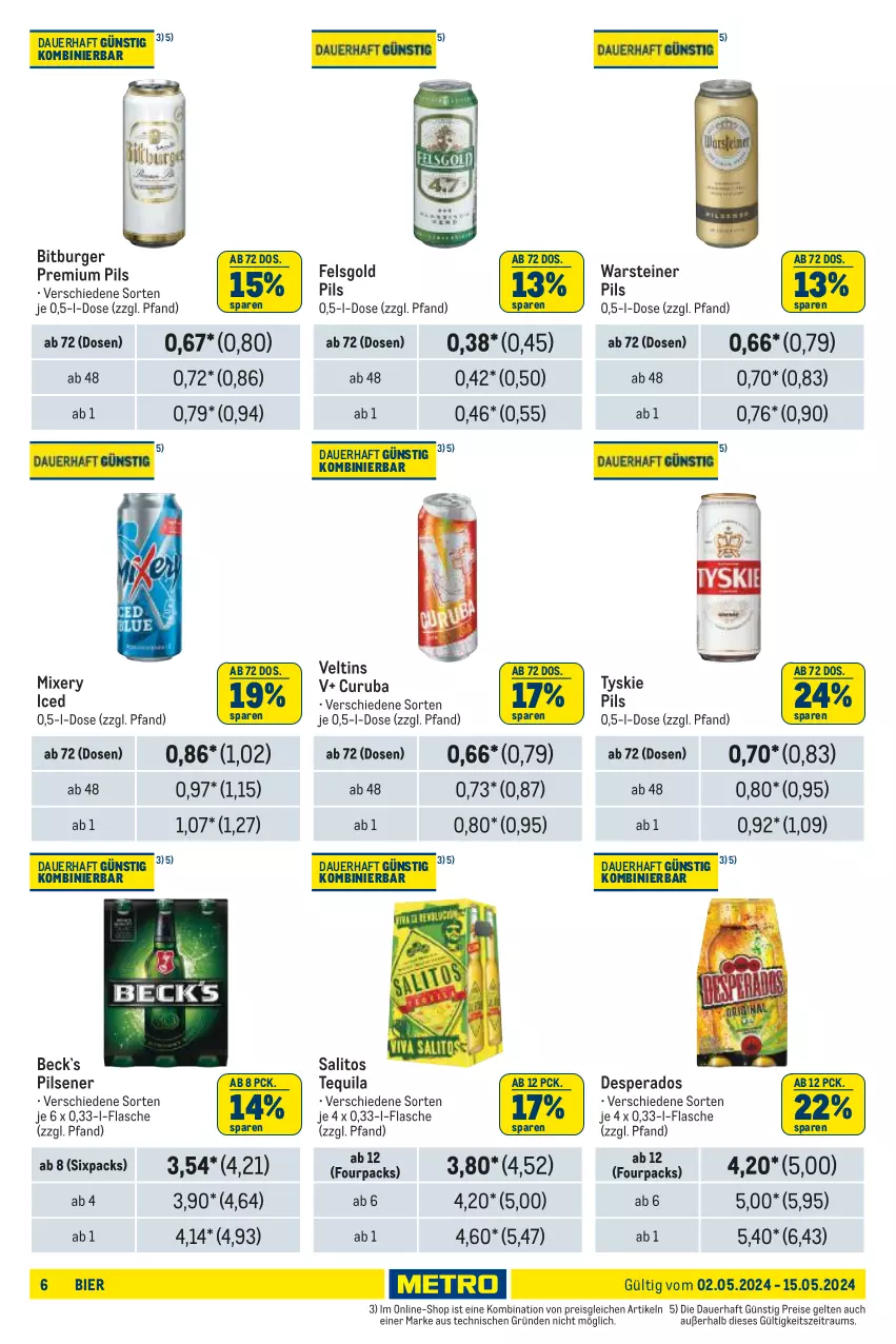 Aktueller Prospekt Metro - Händler Journal - von 02.05 bis 15.05.2024 - strona 6 - produkty: auer, bier, bitburger, burger, desperados, eis, flasche, Mixer, mixery, pils, pilsener, premium pils, reis, steiner, tequila, Ti, tyskie, veltins, warsteiner