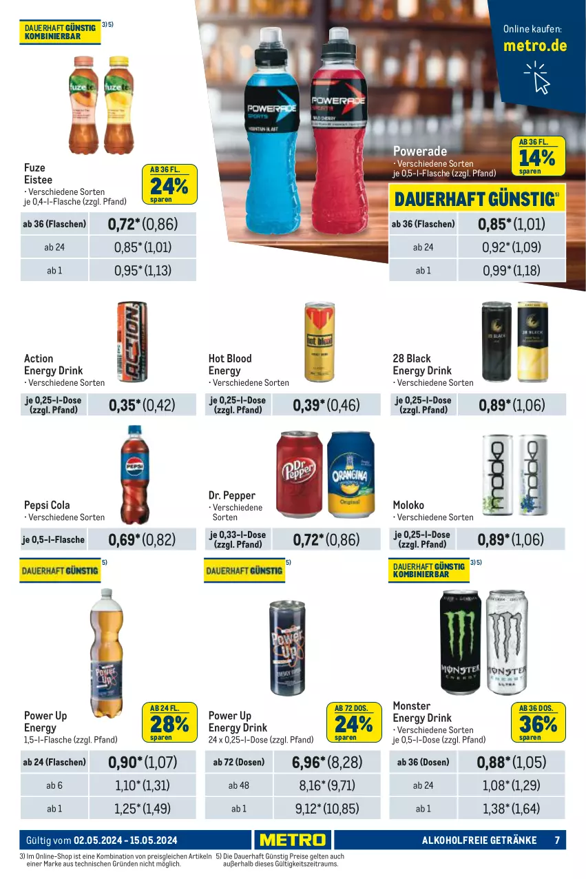 Aktueller Prospekt Metro - Händler Journal - von 02.05 bis 15.05.2024 - strona 7 - produkty: alkohol, alkoholfreie getränke, auer, cola, drink, eis, eistee, energy drink, flasche, getränk, getränke, lack, Metro, monster, Monster Energy, pepsi, Pepsi Cola, reis, tee, Ti