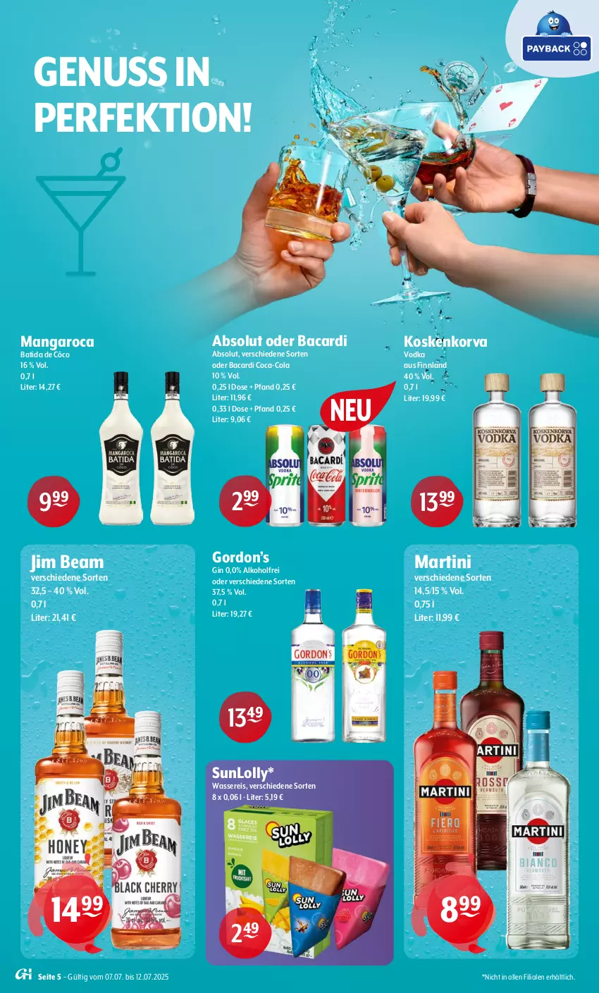 Aktueller Prospekt Getraenke Hoffmann - Prospekte - von 07.07 bis 12.07.2025 - strona 5 - produkty: alkohol, bacardi, batida, batida de côco, coca-cola, cola, eis, gin, gordon, Gordon’s, jim beam, mangaroca, martini, nuss, reis, Ti, vodka, wasser, wassereis