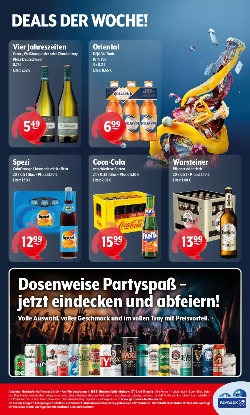 Aktueller Prospekt Getraenke Hoffmann - Prospekte - von 07.07 bis 12.07.2025 - strona 8 - produkty: abholpreise, burgunder, chardonnay, coca-cola, cola, decke, eier, eis, getränk, getränke, gewinnspiel, limo, limonade, mac, orange, pils, pilsener, preisvorteil, reis, Spezi, Spiele, steiner, Ti, tonic, warsteiner, Weißburgunder