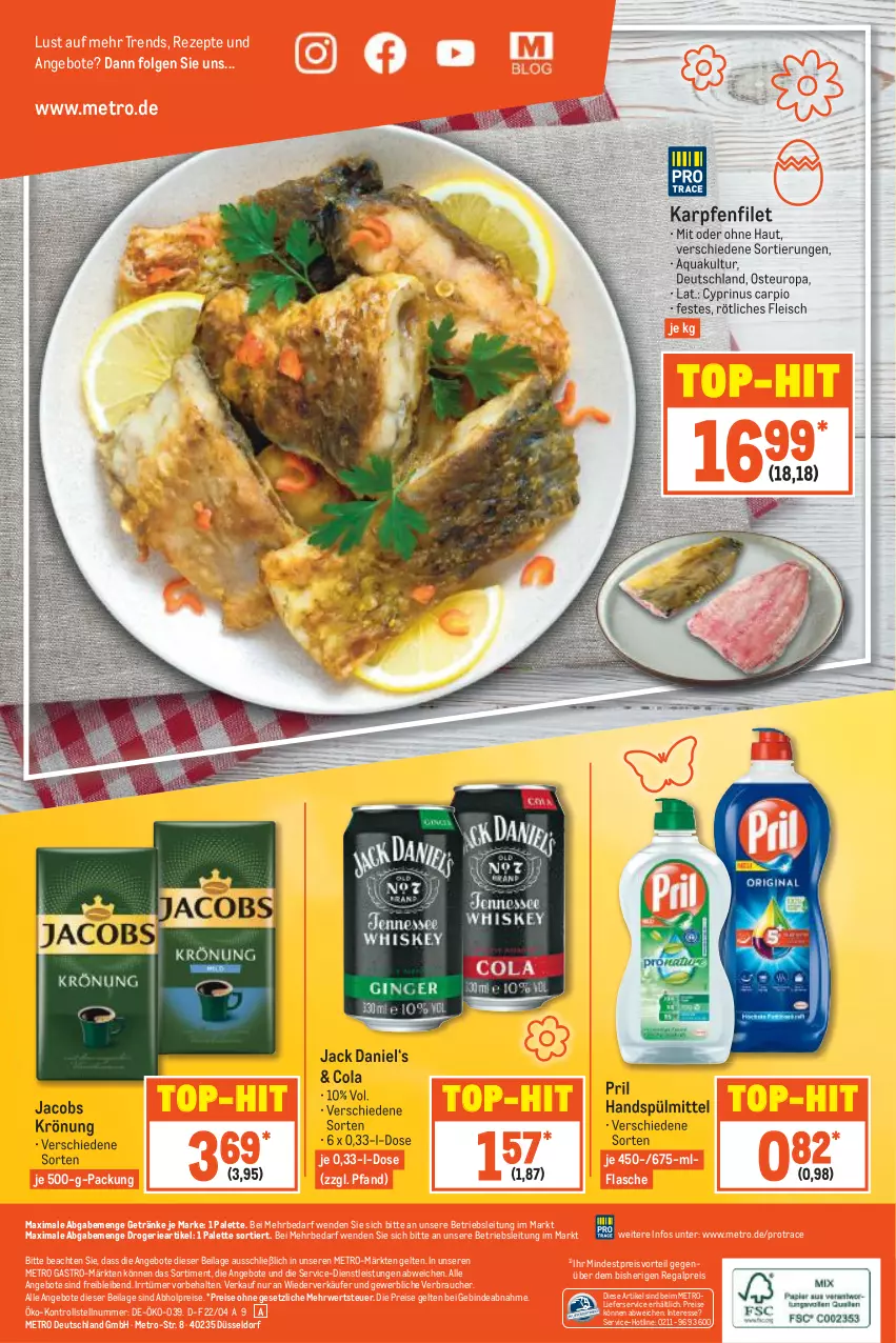 Aktueller Prospekt Metro - Food - von 07.04 bis 13.04.2022 - strona 20 - produkty: abholpreise, angebot, angebote, aqua, cola, eis, filet, flasche, fleisch, getränk, getränke, ilag, jack daniel, jacobs, jacobs krönung, LG, lieferservice, Metro, metro gastro, Palette, preisvorteil, pril, Rauch, regal, reis, rezept, rezepte, rwe, spülmittel, Ti, top-hit