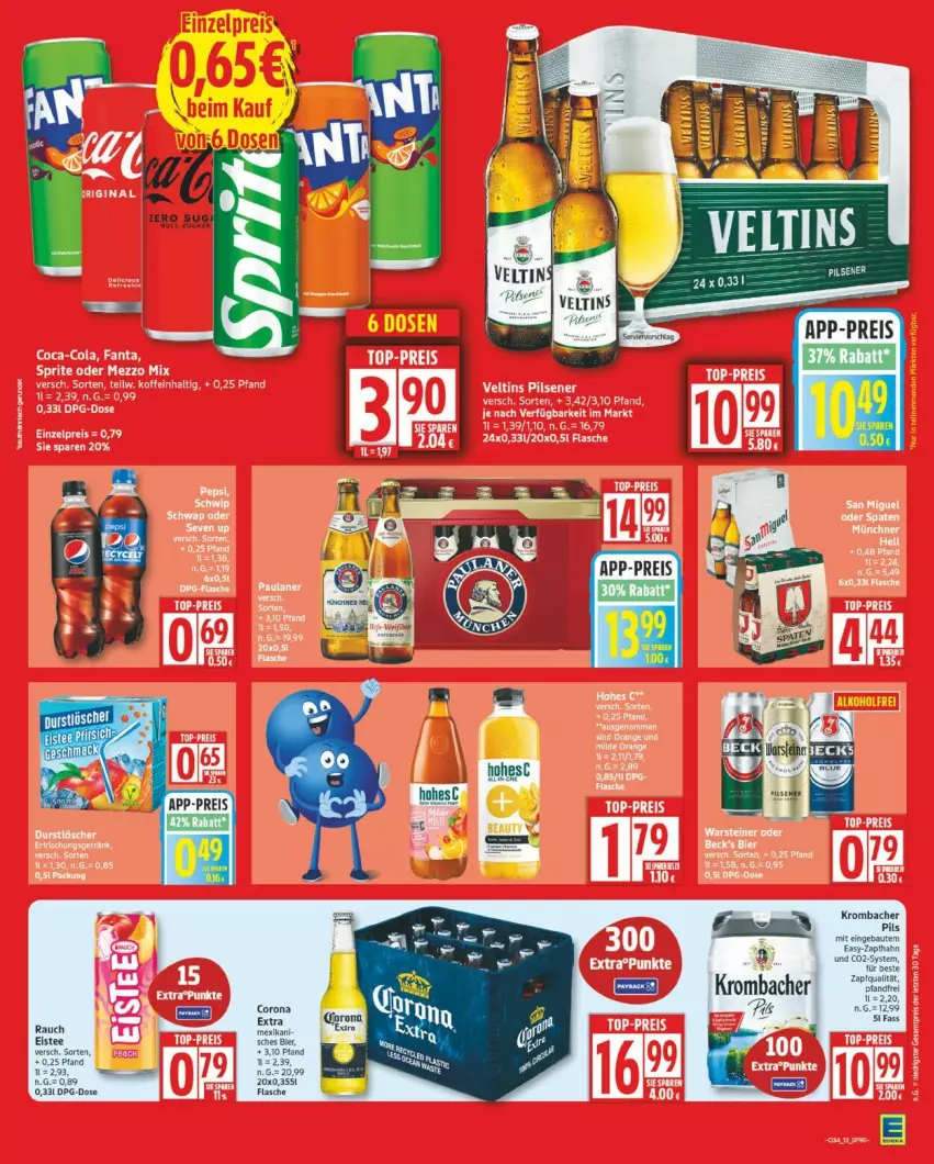 Aktueller Prospekt Edeka - Prospekte - von 18.08 bis 23.08.2025 - strona 13 - produkty: Bau, bier, eis, eistee, flasche, krombache, krombacher, pils, pilsener, Rauch, tee
