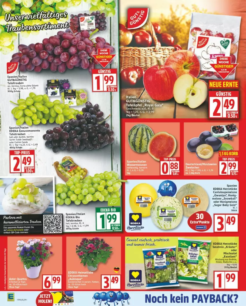 Aktueller Prospekt Edeka - Prospekte - von 18.08 bis 23.08.2025 - strona 2 - produkty: ball, beutel, deka, elle, ente, honig, honigmelone, kräuter, mac, melone, nuss, payback, salat, Salatmix, Schal, tafeltrauben, Ti, tisch, trauben