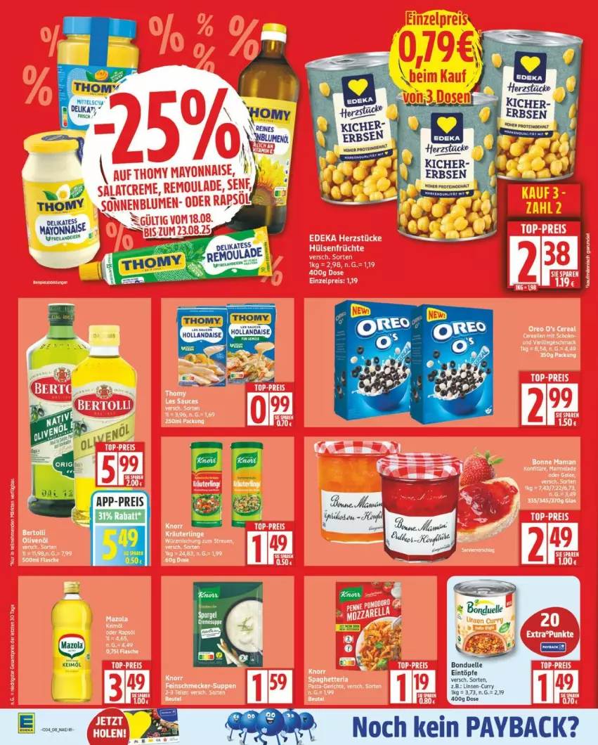Aktueller Prospekt Edeka - Prospekte - von 18.08 bis 23.08.2025 - strona 8 - produkty: curry, erbsen, keimöl, linsen, payback, thomy