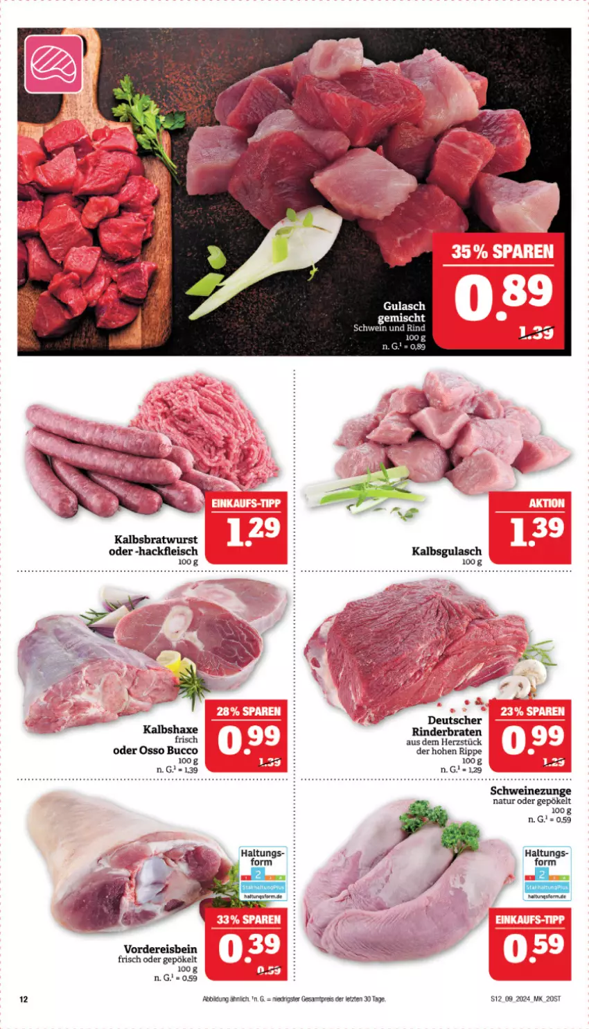 Aktueller Prospekt Marktkauf - Prospekt - von 25.02 bis 02.03.2024 - strona 12 - produkty: auer, axe, braten, bratwurst, eis, fleisch, gulasch, hackfleisch, Haxe, Kalbsbratwurst, Kalbshaxe, natur, reis, rind, rinder, rinderbraten, schwein, schwein und rind, schweine, Schweinezunge, wein, weine, wurst, ZTE