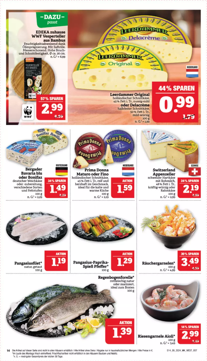 Aktueller Prospekt Marktkauf - Prospekt - von 25.02 bis 02.03.2024 - strona 14 - produkty: aioli, appenzeller, bambus, Bau, braten, creme, deka, deutscher weichkäse, eis, elle, filet, fisch, fleisch, forelle, frischfisch, garnelen, halbfester schnittkäse, hartkäse, holländischer schnittkäse, ideal zum braten, Käse, küche, leerdammer, mac, messer, milch, natur, nuss, Pangasius, paprika, pfeffer, reis, rel, saft, schnittkäse, schweizer hartkäse, teller, Ti, weichkäse, ZTE