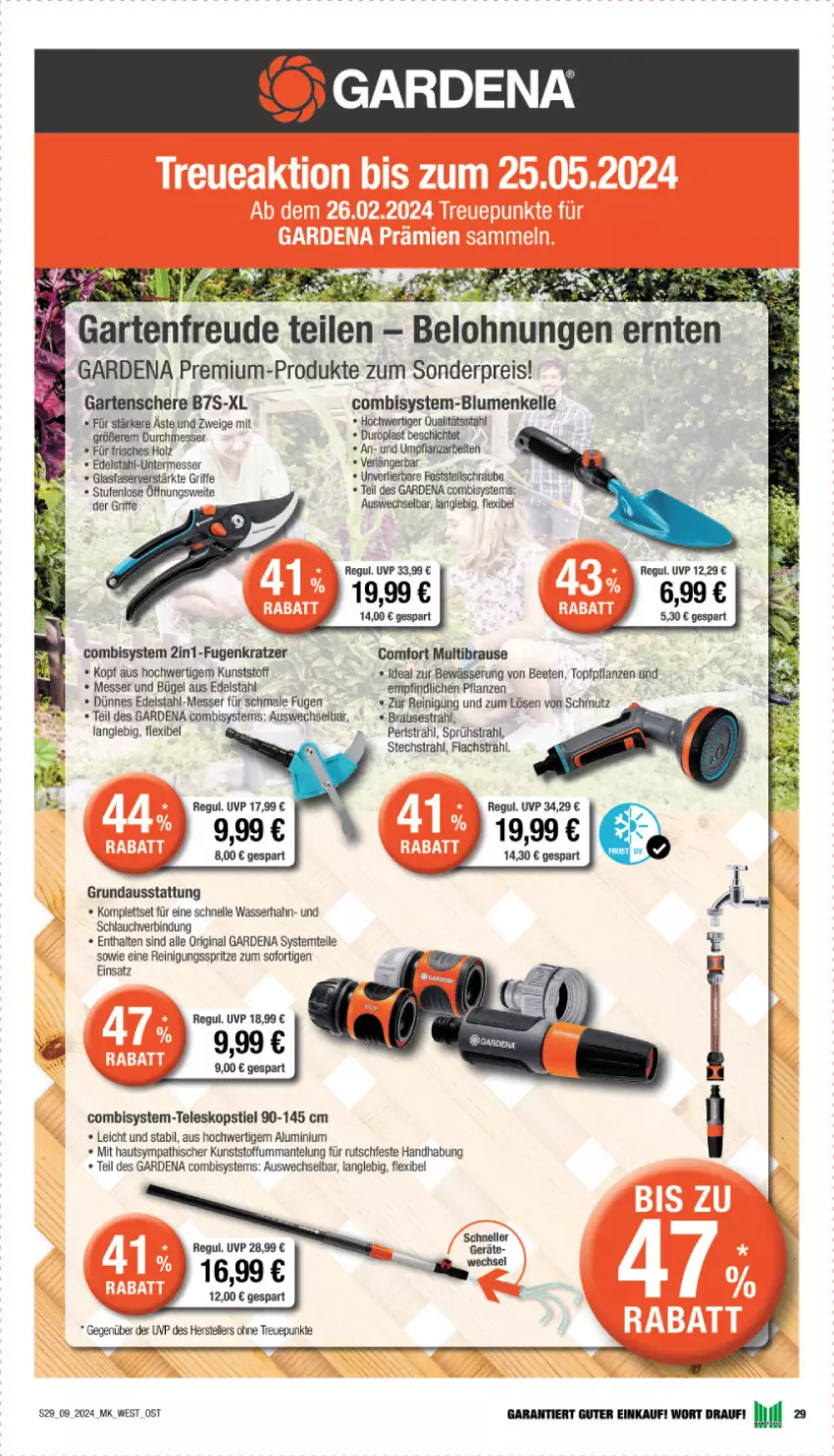 Aktueller Prospekt Marktkauf - Prospekt - von 25.02 bis 02.03.2024 - strona 29 - produkty: blume, blumen, brause, bügel, edelstahl, eis, elle, gardena, Garten, Gartenschere, gin, gsw, Holz, lachs, Mantel, messer, pflanze, pflanzen, Reinigung, reis, Schere, schlauch, Teleskop, teleskopstiel, teller, Ti, topf, wasser