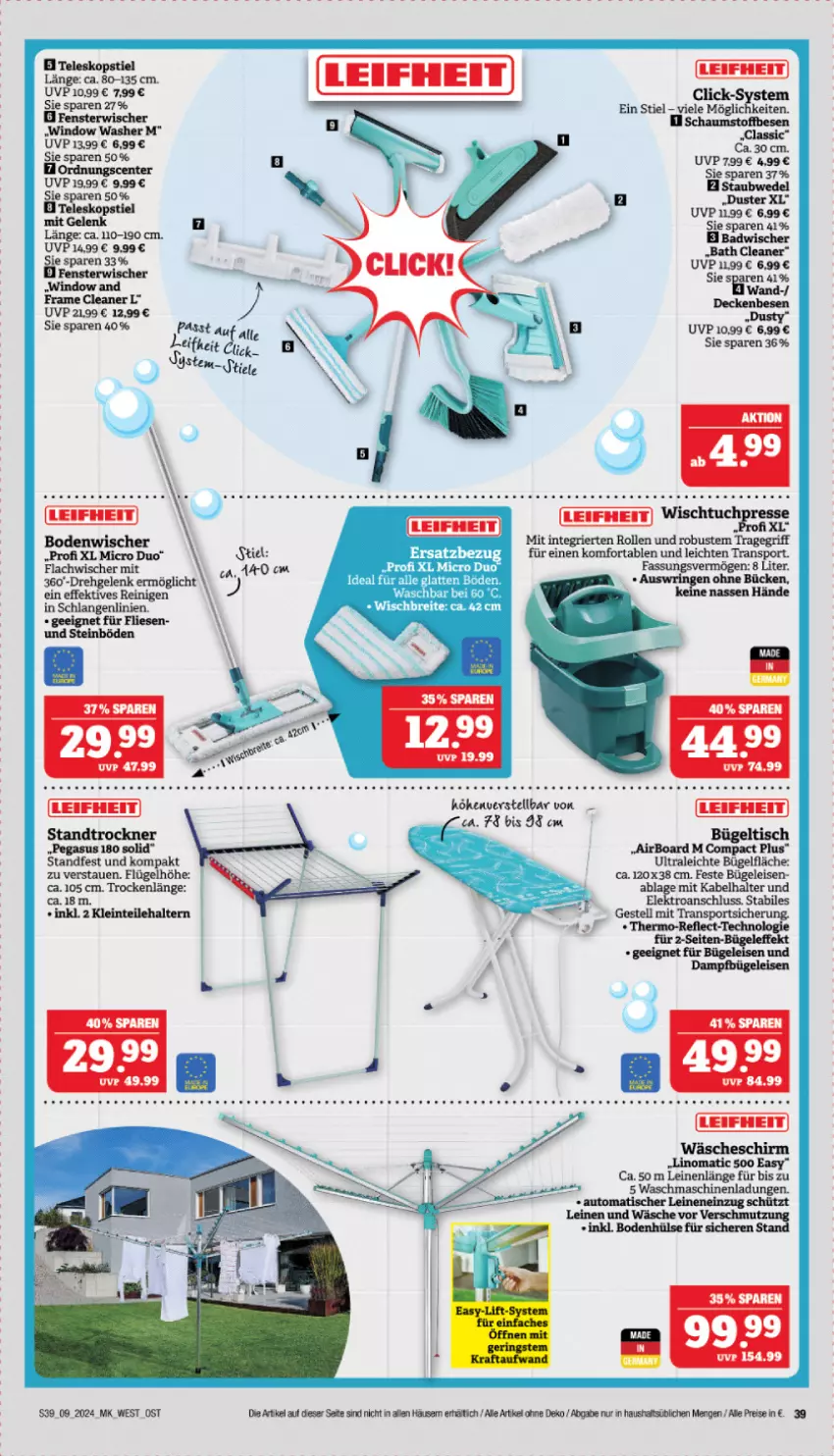 Aktueller Prospekt Marktkauf - Prospekt - von 25.02 bis 02.03.2024 - strona 39 - produkty: asus, Bad, bodenwischer, bügel, Bügeleisen, dampfbügeleisen, decke, eis, Elektro, ente, fenster, leifheit, leine, Sport, staubwedel, Ti, tragegriff, tuc, waschmaschine, waschmaschinen, wedel