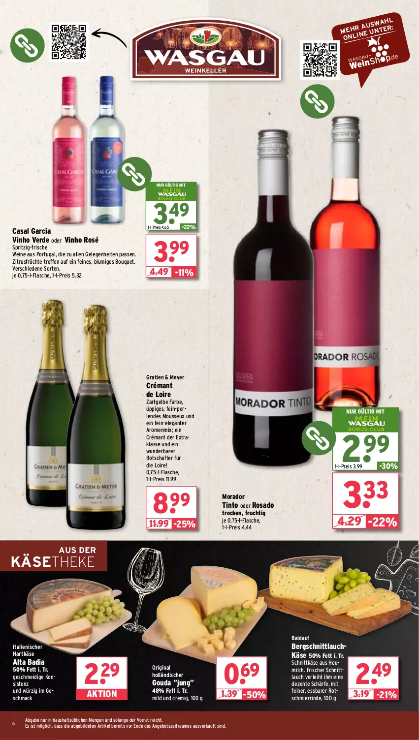 Aktueller Prospekt Wasgau - von 22.07 bis 27.07.2024 - strona 6 - produkty: angebot, Bad, casal garcia, crémant de loire, eis, ente, erde, flasche, frucht, früchte, gin, gouda, hartkäse, Heu, heumilch, italienischer hartkäse, Käse, käsetheke, mac, milch, mousse, perlen, reis, rind, schnittkäse, schnittlauch, Ti, vinho verde, wein, weine