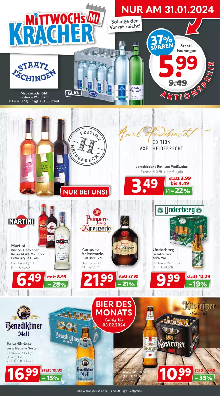 Aktueller Prospekt Getraenkeland - von 22.01 bis 03.02.2024 - strona 3 - produkty: aktionspreis, axe, Benediktiner, bestpreis, bestpreise, eis, flasche, kräuter, kräuterlikör, likör, martini, reis, rum, Ti, underberg, wein, weine, Weißwein