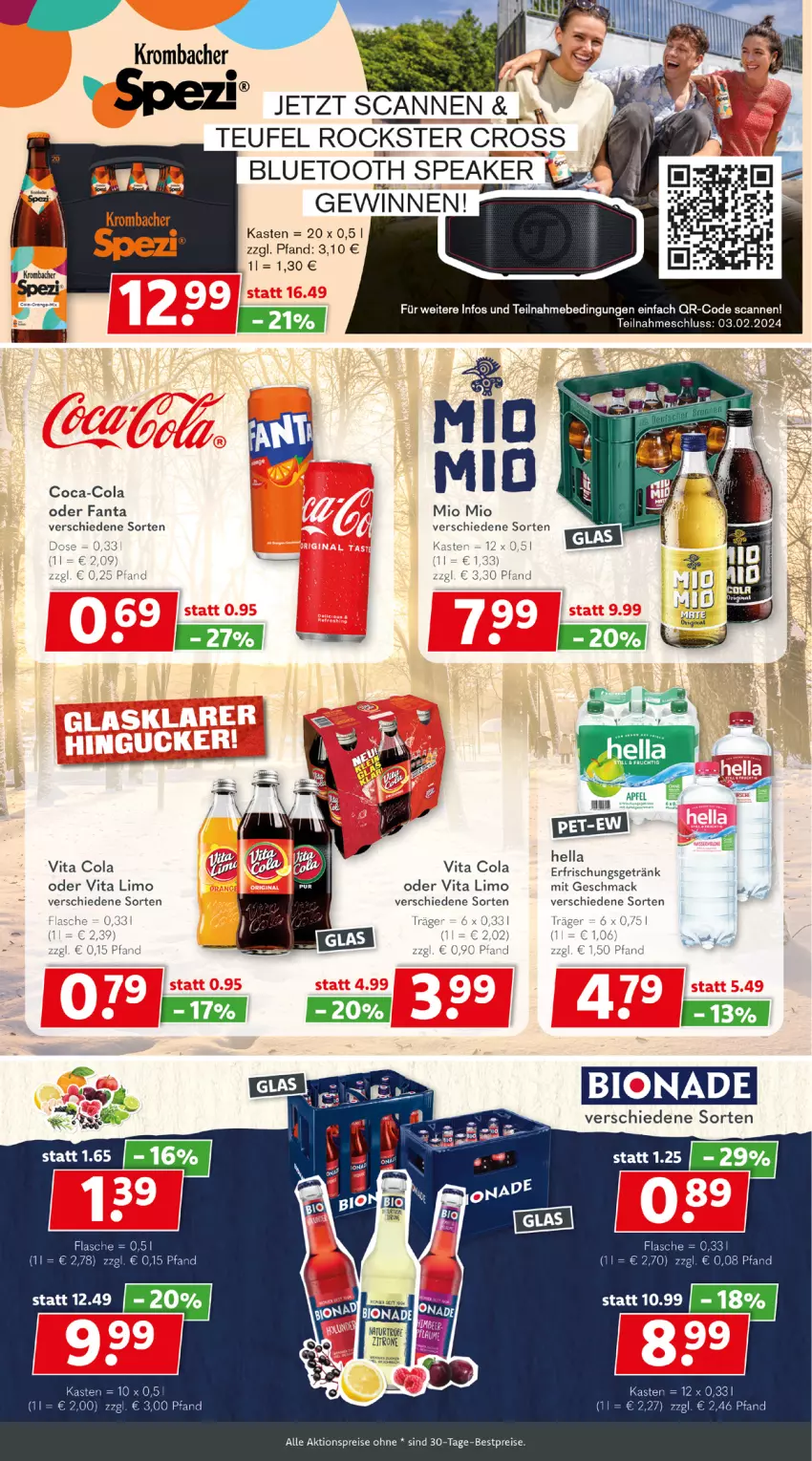 Aktueller Prospekt Getraenkeland - von 22.01 bis 03.02.2024 - strona 4 - produkty: aktionspreis, bestpreis, bestpreise, bio, bionade, coca-cola, cola, eis, erfrischungsgetränk, fanta, flasche, getränk, hella, limo, mac, Mio Mio, natur, reis, Ti, vita, Vita C, zitrone