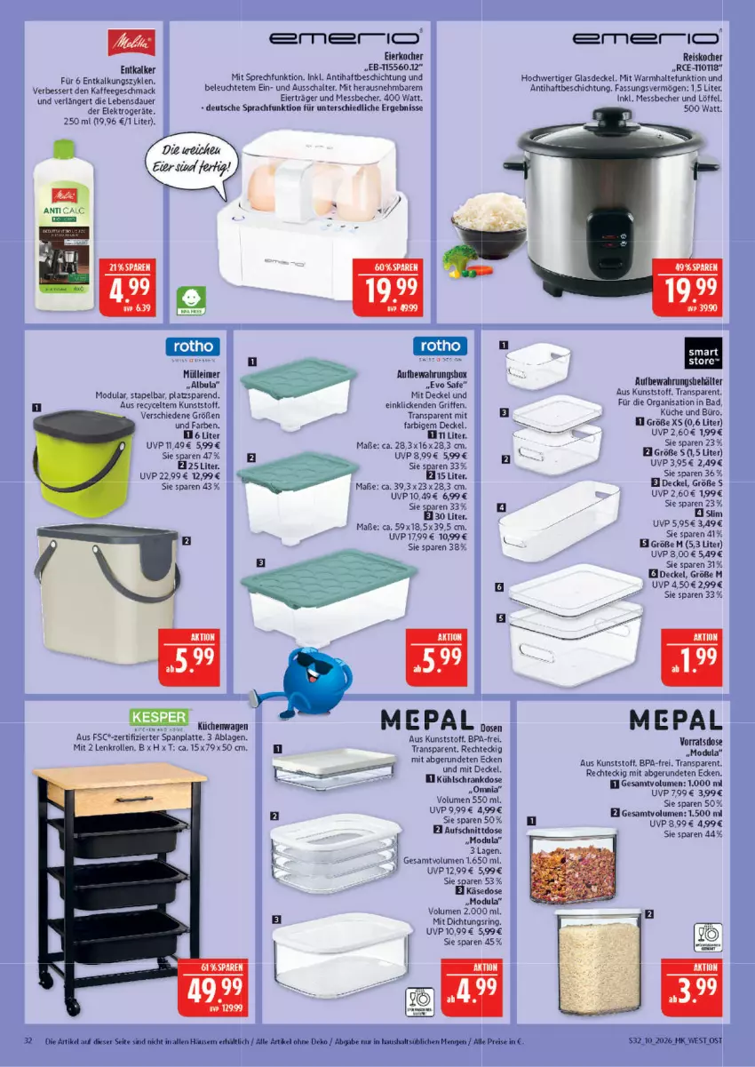 Aktueller Prospekt Marktkauf - Prospekt - von 01.03 bis 07.03.2026 - strona 32 - produkty: auer, aufbewahrungsbox, Bad, Becher, Behälter, decke, Deckel, eier, Eierkocher, eimer, eis, Elektro, elektrogeräte, entkalker, Glasdeckel, kaffee, Käse, Kocher, küche, Küchen, latte, leimer, Leuchte, Löffel, mac, Messbecher, reis, ring, Schal, Ti