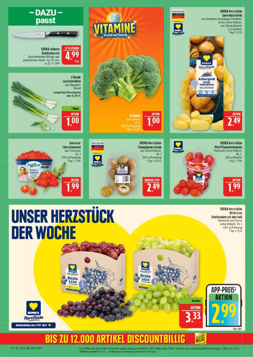 Aktueller Prospekt Marktkauf - Prospekt - von 01.03 bis 07.03.2026 - strona 7 - produkty: ackergold, Becher, braun, champignon, champignons, champignons braun, cherrytomaten, deka, eis, kartoffel, kartoffeln, Lauchzwiebel, lauchzwiebeln, mehl, messer, pflaume, pflaumen, reis, speisekartoffeln, tafeltrauben, Ti, tomate, tomaten, trauben, vita, Vitamine, ZTE, zwiebel, zwiebeln