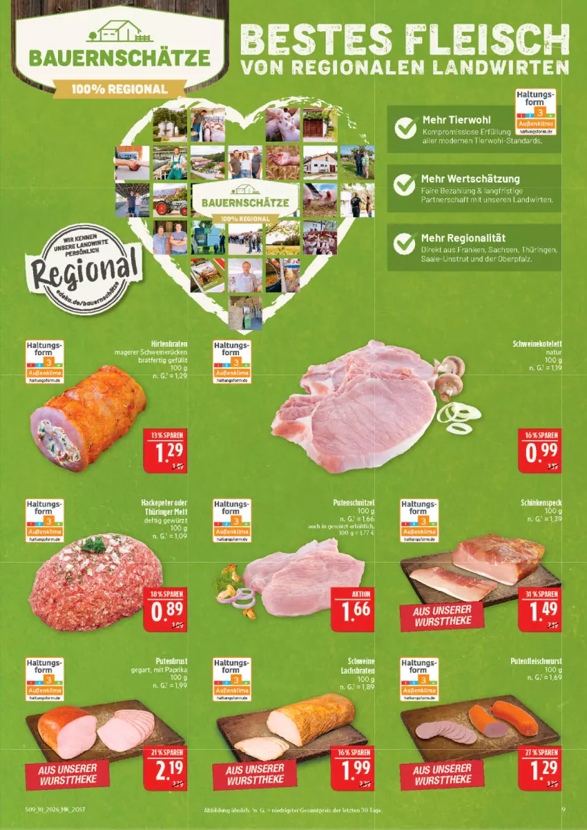 Aktueller Prospekt Marktkauf - Prospekt - von 01.03 bis 07.03.2026 - strona 9 - produkty: auer, Bau, Bauer, bett, eis, fleisch, fleischwurst, Mode, pute, Putenfleisch, putenschnitzel, ring, sac, schinken, schinkenspeck, schnitzel, schwein, schweine, schweinerücken, Speck, tee, Ti, wein, weine, wurst