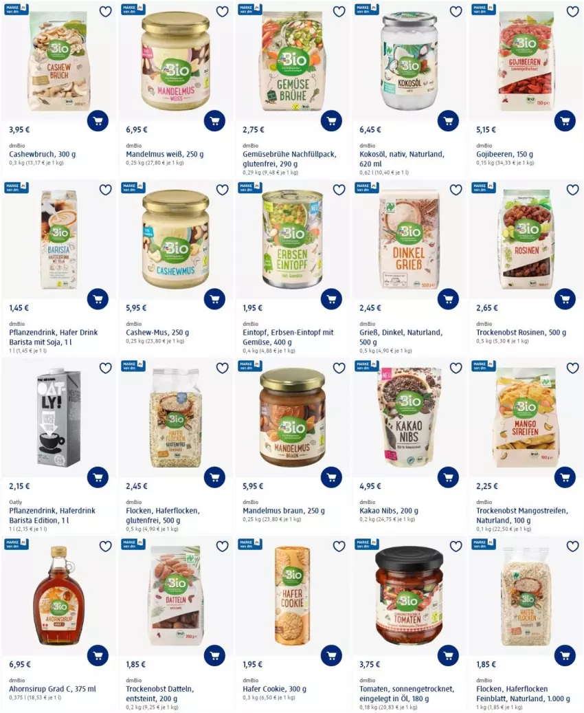 Aktueller Prospekt Dm Drogerie - Prospekte - von 19.05 bis 25.05.2022 - strona 7 - produkty: beere, beeren, bio, braun, Brühe, Cashew, cookie, Datteln, drink, eintopf, erbsen, Gemüsebrühe, hafer, Haferdrink, haferflocken, kakao, kokos, kokosöl, mandel, Mandelmus, mango, mangos, mit gemüse, natur, naturland, obst, pflanze, pflanzen, reifen, sirup, soja, Ti, tomate, tomaten, topf