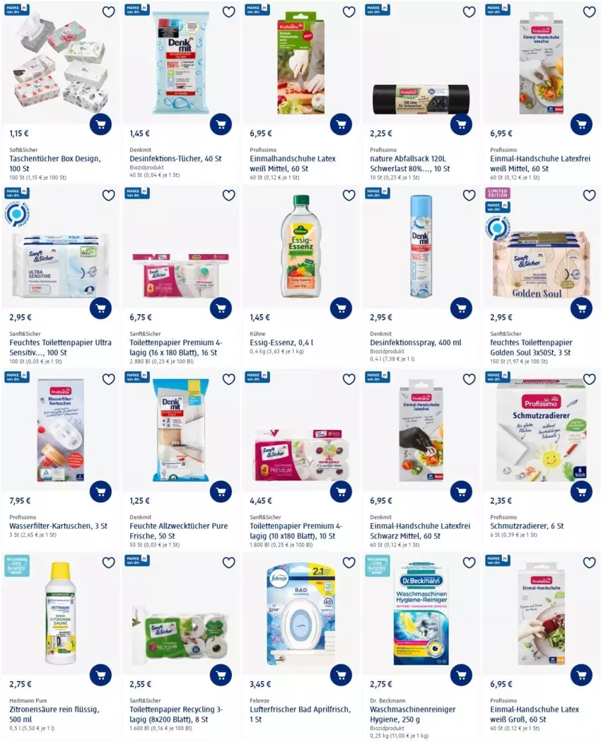 Aktueller Prospekt Dm Drogerie - Prospekte - von 19.05 bis 25.05.2022 - strona 9 - produkty: Allzwecktücher, Bad, bio, Clin, Desinfektion, Dr. Beckmann, essig, febreze, feuchtes toilettenpapier, handschuhe, heitmann, hygiene-reiniger, Kühne, lufterfrischer, maschinenreiniger, natur, papier, pril, Profissimo, rasen, reiniger, sac, schuhe, sim, Tasche, taschen, taschentücher, Ti, toilettenpapier, tücher, waschmaschine, waschmaschinen, wasser, wasserfilter, weck, zitrone, zitronen