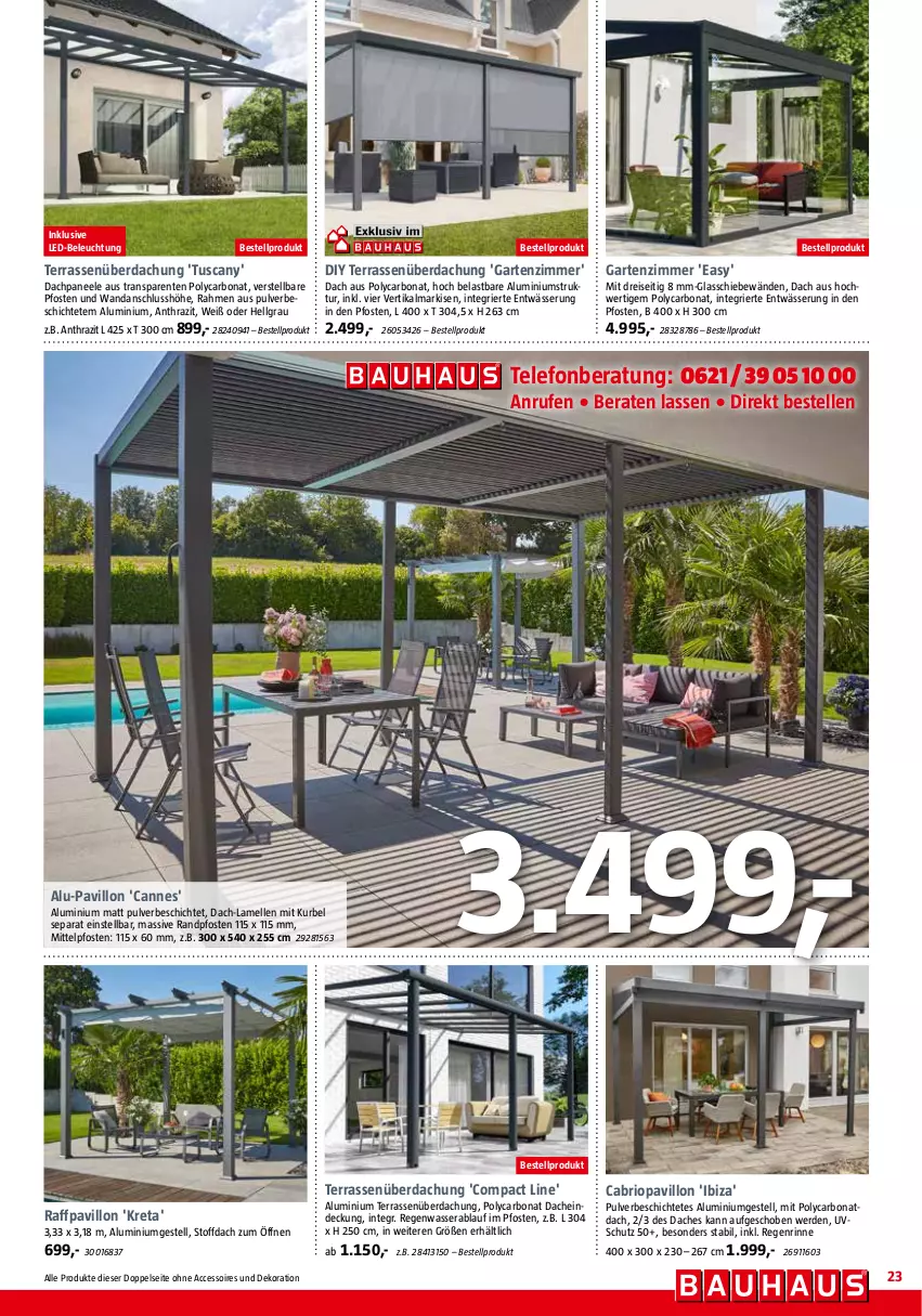 Aktueller Prospekt Bauhaus - Prospekte - von 01.04 bis 29.04.2023 - strona 23 - produkty: ACC, accessoires, aluminiumgestell, beleuchtung, Bona, dekoration, eis, elle, ente, erde, Garten, HP, led-beleuchtung, LG, paneel, pavillon, reis, telefon, Terrassenüberdachung, Ti, wasser