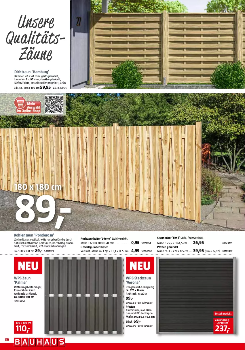 Aktueller Prospekt Bauhaus - Prospekte - von 01.04 bis 29.04.2023 - strona 36 - produkty: dichtzaun, elle, Holz, natur, riegel, Ti