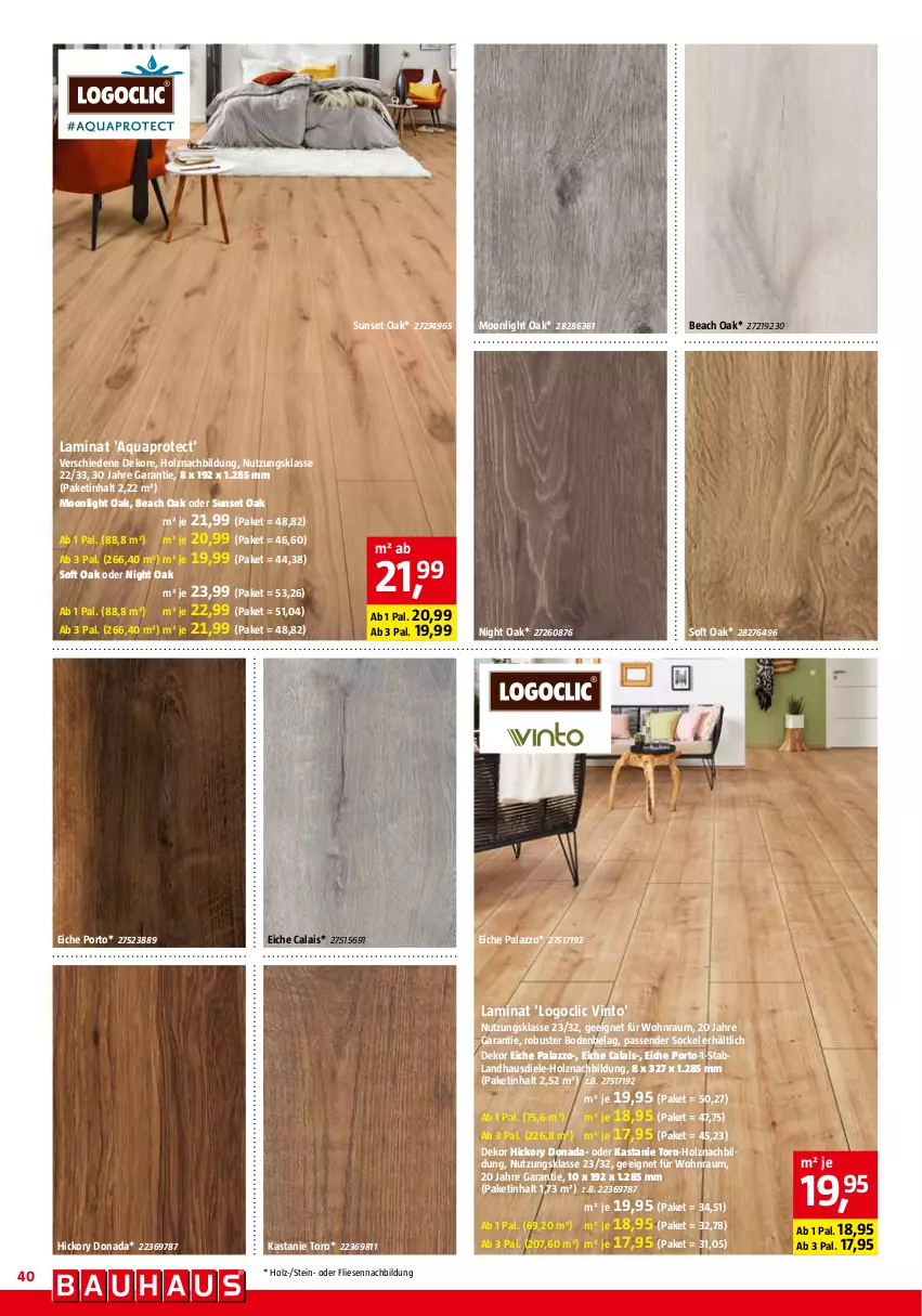 Aktueller Prospekt Bauhaus - Prospekte - von 01.04 bis 29.04.2023 - strona 40 - produkty: aqua, Holz, laminat, landhausdiele, Logoclic, Ti