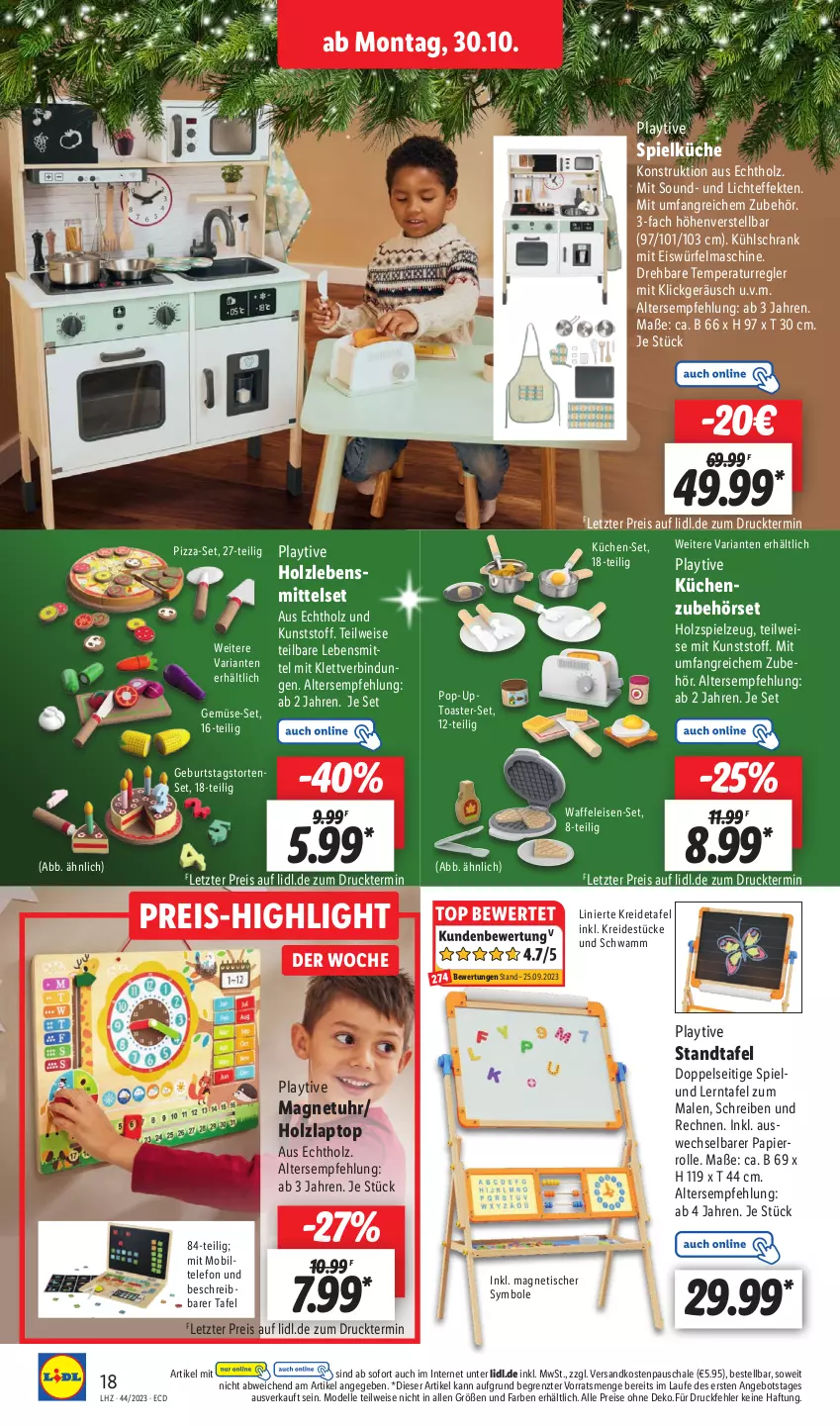 Aktueller Prospekt Lidl - Aktionsprospekt - von 30.10 bis 04.11.2023 - strona 28 - produkty: angebot, dell, eis, eiswürfel, elle, Holz, Kreide, küche, Küchen, kühlschrank, kühlschrank mit, Laptop, lebensmittel, Mode, ndk, papier, pizza, reis, Ria, Schal, Schale, Schrank, schwamm, Spielküche, spielzeug, telefon, Ti, tisch, toast, toaster, torte, uhr, Waffeleisen, würfel, ZTE