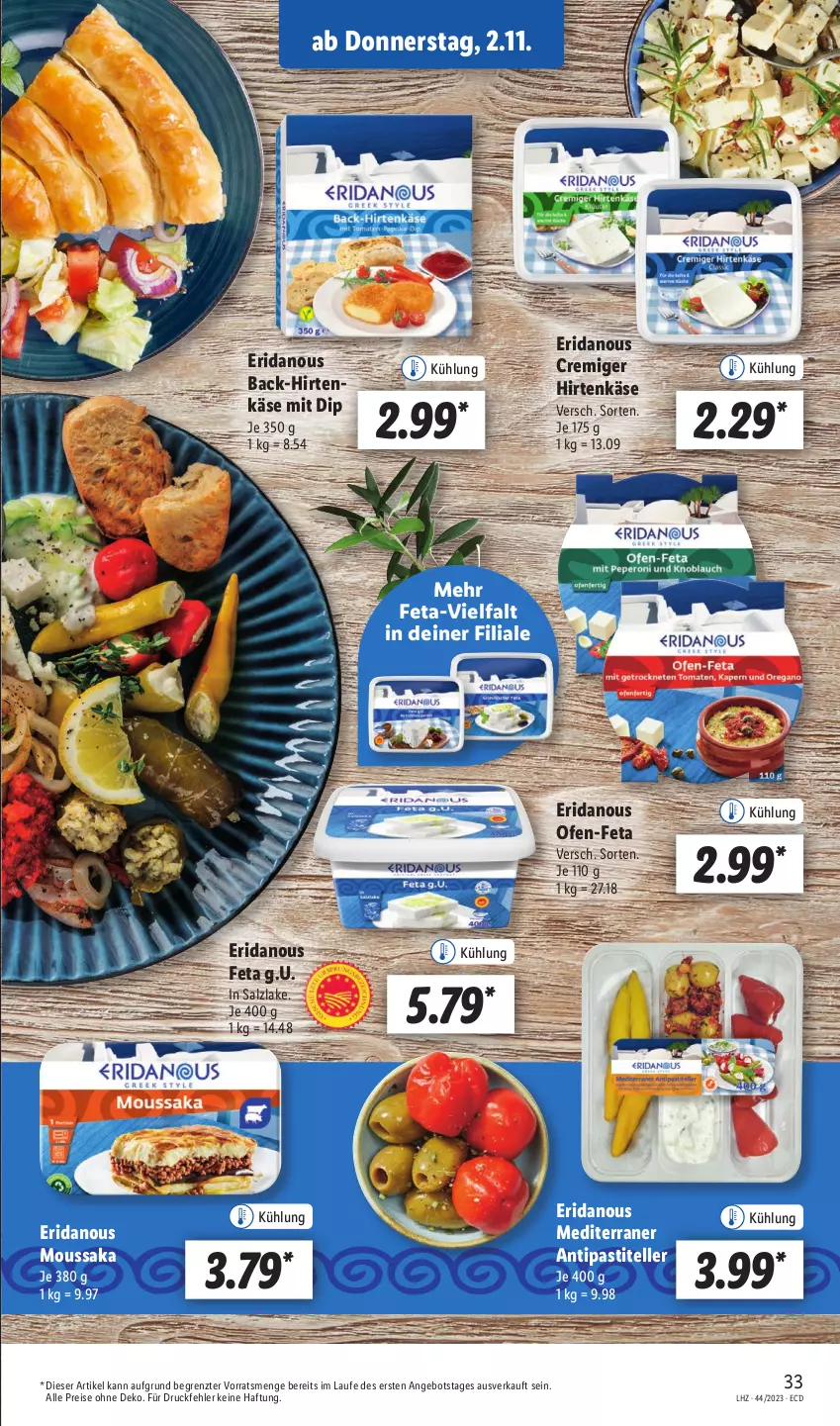 Aktueller Prospekt Lidl - Aktionsprospekt - von 30.10 bis 04.11.2023 - strona 47 - produkty: angebot, antipasti, asti, dip, eis, elle, feta, hirtenkäse, Käse, Moussaka, Ofen, reis, salz, teller, Ti, ZTE