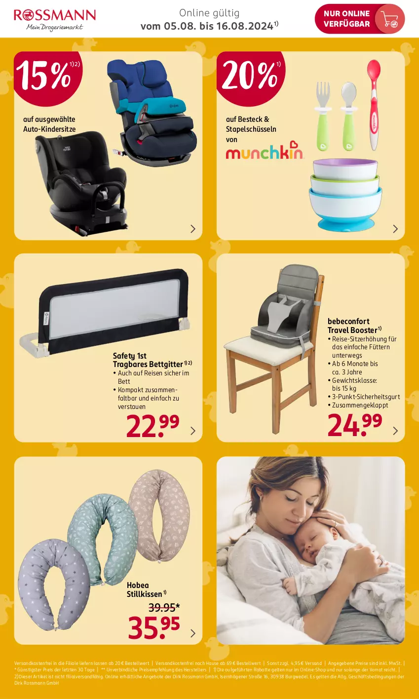 Aktueller Prospekt Rossmann - Prospekte - von 05.08 bis 16.08.2024 - strona 5 - produkty: angebot, angebote, auto, Bebe, beco, besteck, bett, eis, elle, Kinder, Kindersitz, kissen, LG, ndk, reis, rwe, schüssel, Sitzerhöhung, teller, Ti, versandkostenfrei, wedel, ZTE