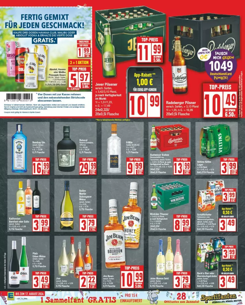 Aktueller Prospekt Edeka - Prospekte - von 29.07 bis 03.08.2024 - strona 14 - produkty: eis, flasche, gallo, pils, pilsner, reis, top-preis, vodka