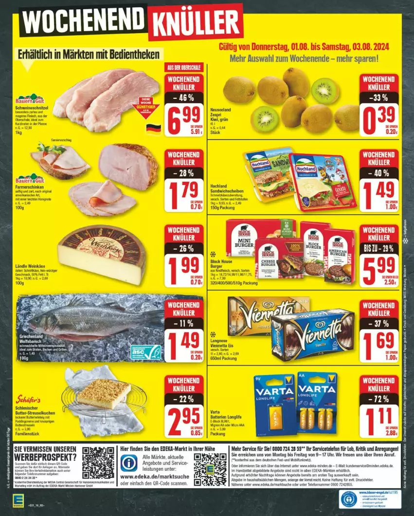 Aktueller Prospekt Edeka - Prospekte - von 29.07 bis 03.08.2024 - strona 16 - produkty: angebot, angebote, burger, butter, cin, deka, eis, Elan, elle, hochland, kuchen, longlife, Streuselkuchen, telefon, Ti, uhr, zespri