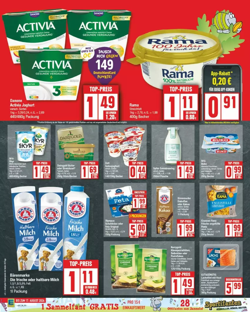 Aktueller Prospekt Edeka - Prospekte - von 29.07 bis 03.08.2024 - strona 8 - produkty: activa, activia, activia joghurt, bärenmarke, danone, danone activia, eis, joghur, joghurt, rama, reis, tee, Ti, top-preis