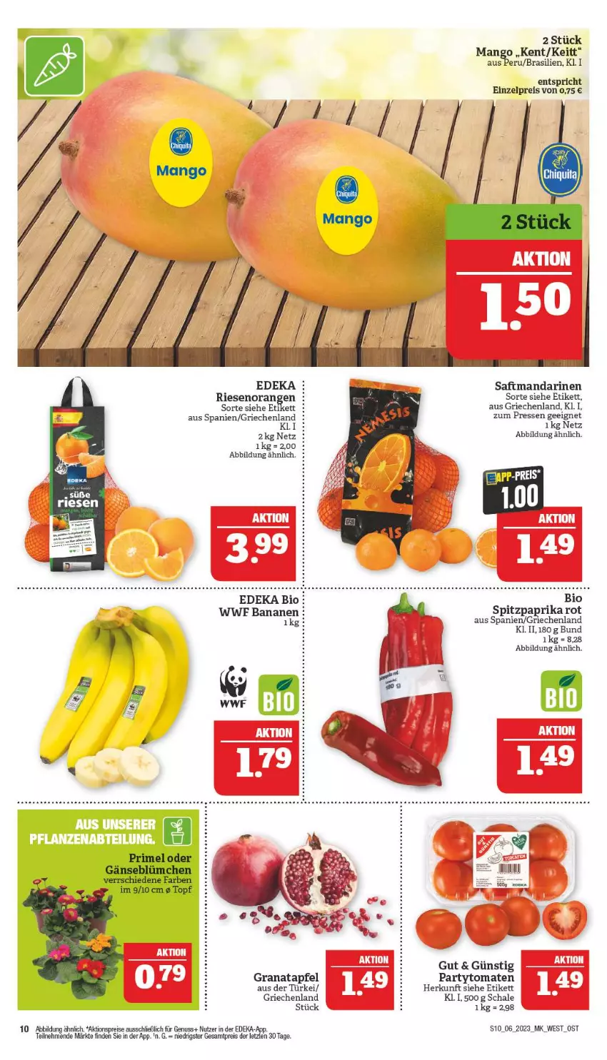 Aktueller Prospekt Marktkauf - Prospekt - von 05.02 bis 11.02.2023 - strona 10 - produkty: aktionspreis, apfel, banane, bananen, bio, deka, edeka bio, eis, grana, granatapfel, mandarine, mandarinen, mango, nuss, orange, orangen, paprika, paprika rot, Rana, reis, saft, Schal, Schale, Spitzpaprika, Ti, tomate, tomaten