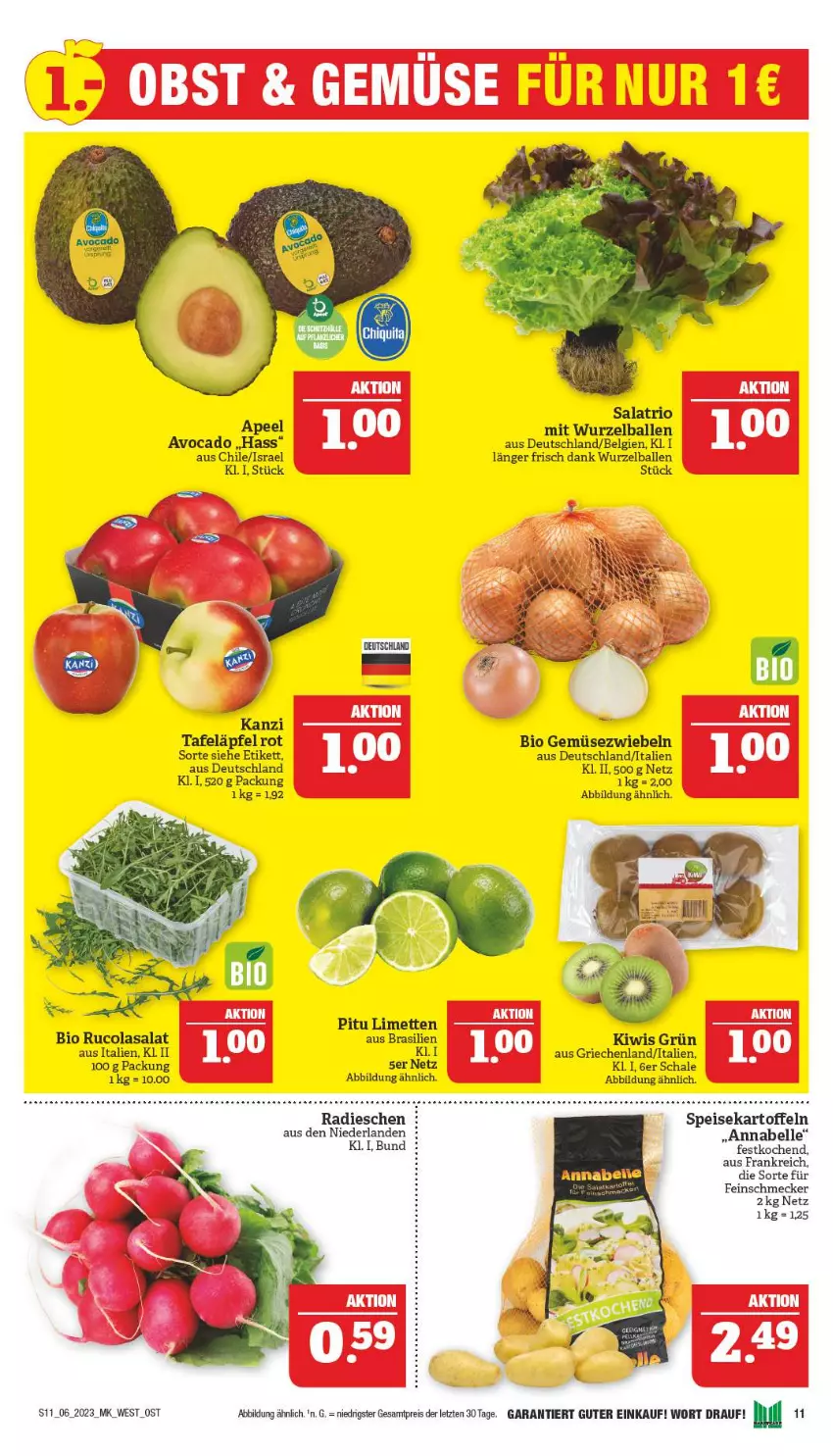 Aktueller Prospekt Marktkauf - Prospekt - von 05.02 bis 11.02.2023 - strona 11 - produkty: avocado, ball, bio, bio gemüse, cola, eis, elle, feinschmecker, Gemüsezwiebel, kartoffel, kartoffeln, kiwi, LG, limette, limetten, Mett, metten, radieschen, reis, rucola, salat, Schal, Schale, speisekartoffeln, tafeläpfel, Ti, ZTE, zwiebel, zwiebeln