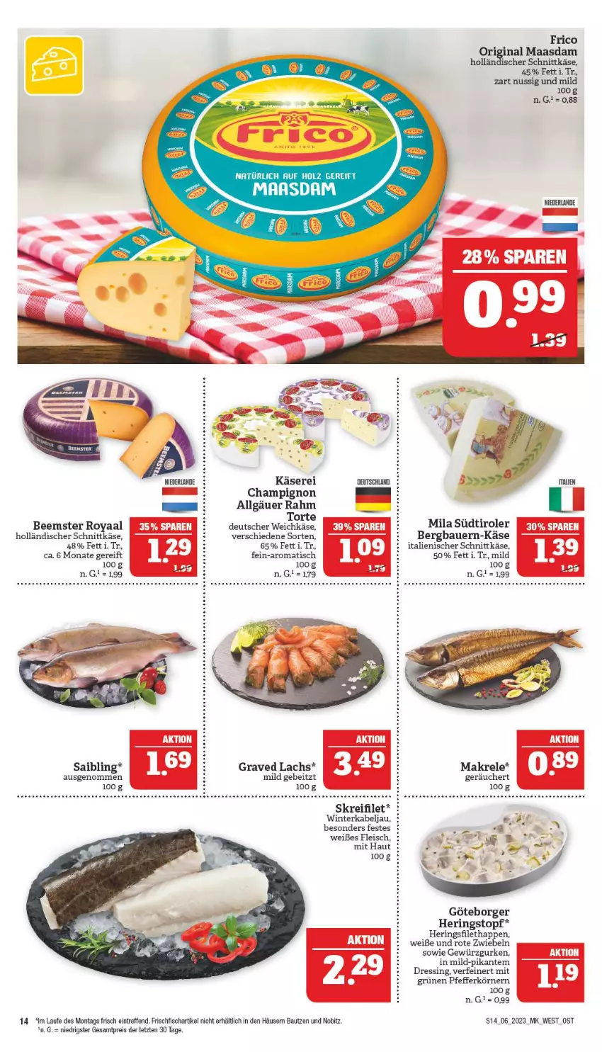 Aktueller Prospekt Marktkauf - Prospekt - von 05.02 bis 11.02.2023 - strona 14 - produkty: auer, Bau, Bauer, Beemster, champignon, deutscher weichkäse, dressing, eis, filet, fisch, fleisch, frico, frischfisch, gewürz, Gewürzgurke, gewürzgurken, Graved Lachs, gurke, gurken, hering, Herings, holländischer schnittkäse, Holz, Käse, lachs, LG, Maasdam, Makrele, mars, nuss, pfeffer, reis, rel, ring, Rote Zwiebel, Saibling, schnittkäse, südtiroler, Ti, tisch, topf, torte, weichkäse, ZTE, zwiebel, zwiebeln