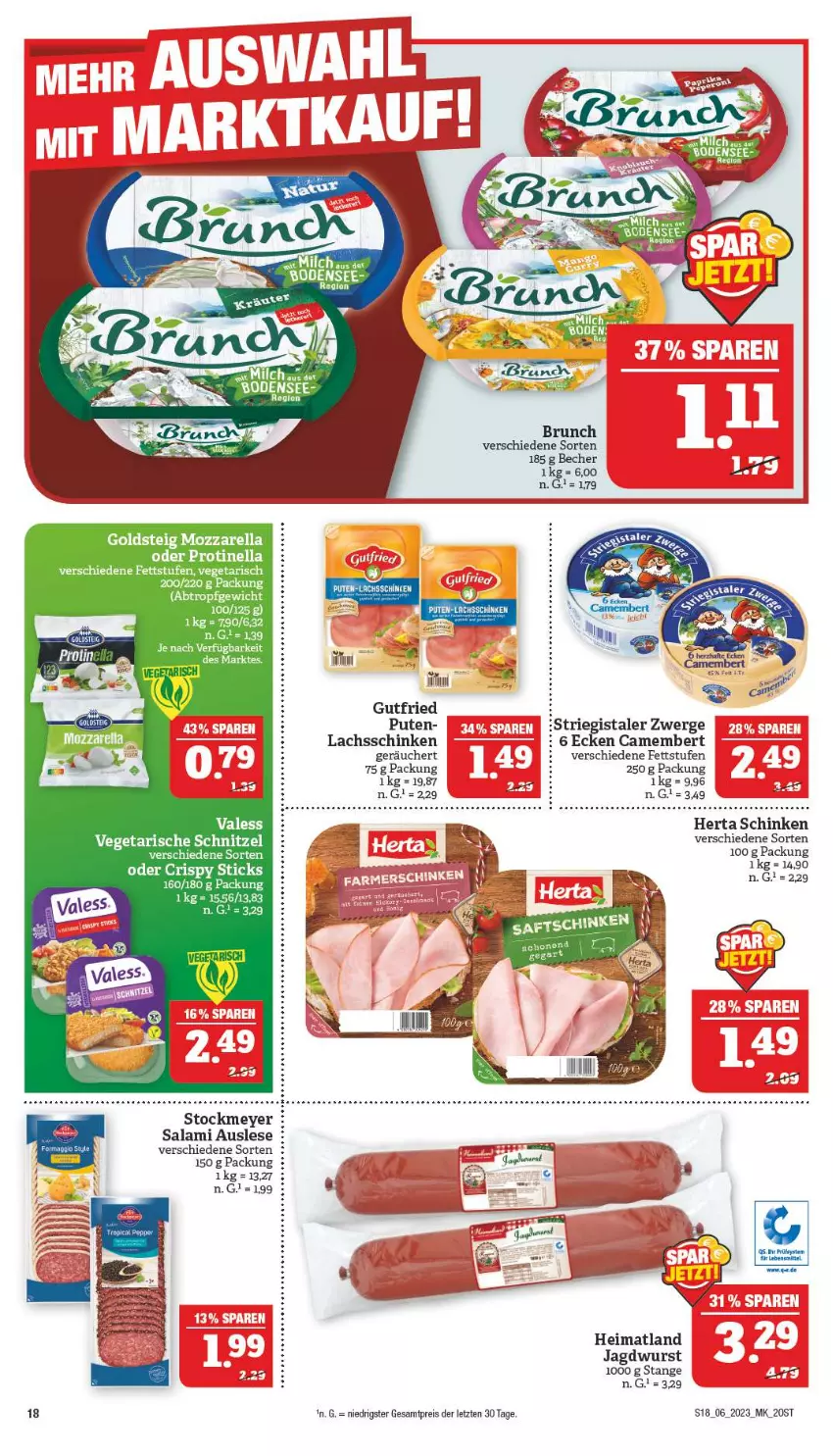 Aktueller Prospekt Marktkauf - Prospekt - von 05.02 bis 11.02.2023 - strona 18 - produkty: Becher, camembert, eier, eis, goldsteig, gutfried, herta, jagdwurst, lachs, lachsschinken, mozzarella, pute, reis, rel, salami, schinken, stockmeyer, Ti, Vegeta, wurst, ZTE