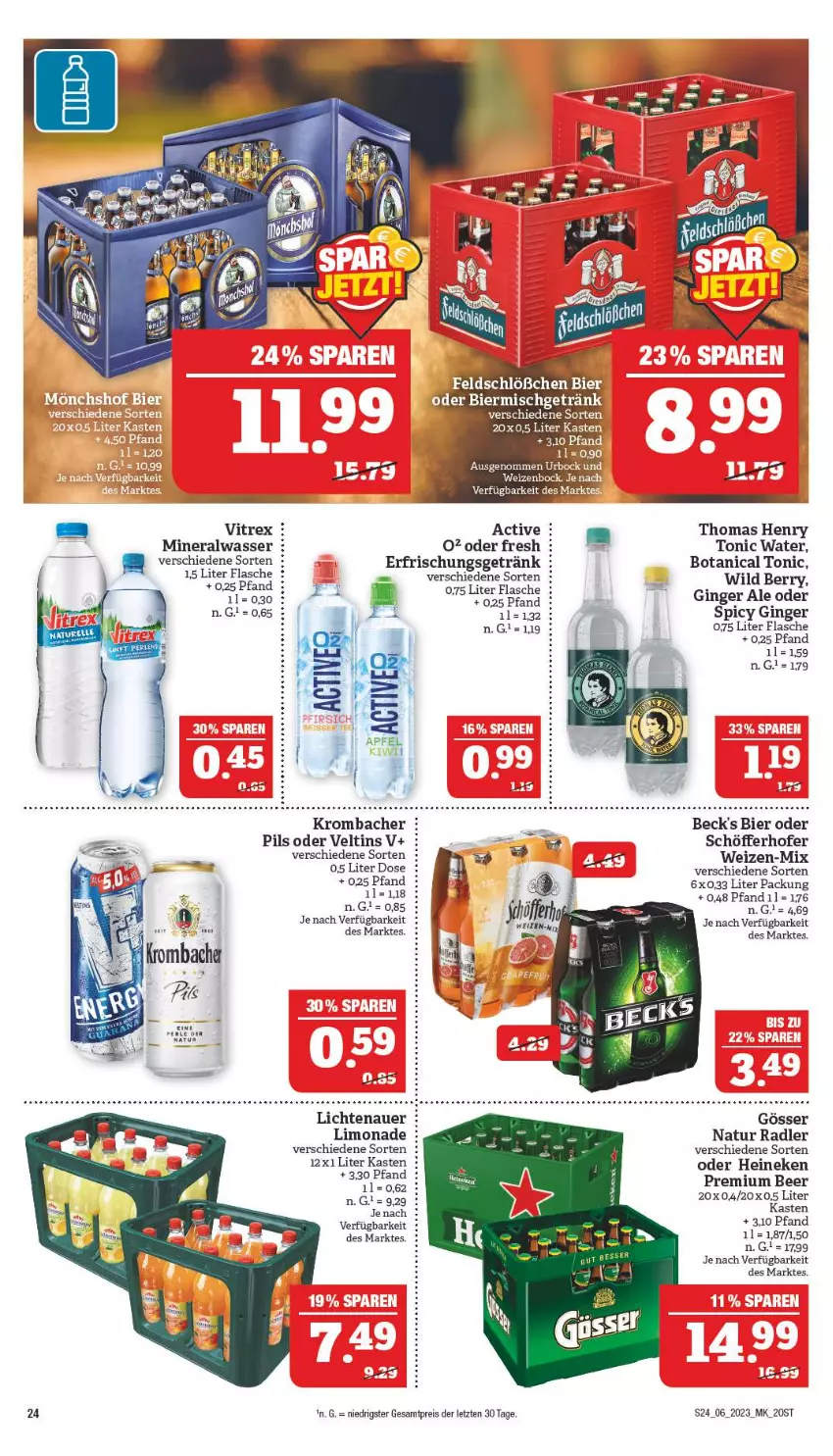 Aktueller Prospekt Marktkauf - Prospekt - von 05.02 bis 11.02.2023 - strona 24 - produkty: Alwa, auer, beck's, bier, eis, erfrischungsgetränk, flasche, getränk, gin, ginger, gösser, heineken, krombache, krombacher, lichtenauer, limo, limonade, mineralwasser, natur, natur radler, pils, radler, reis, schöfferhofer, thomas henry, Ti, tonic, tonic water, veltins, vitrex, wasser, Wild, ZTE