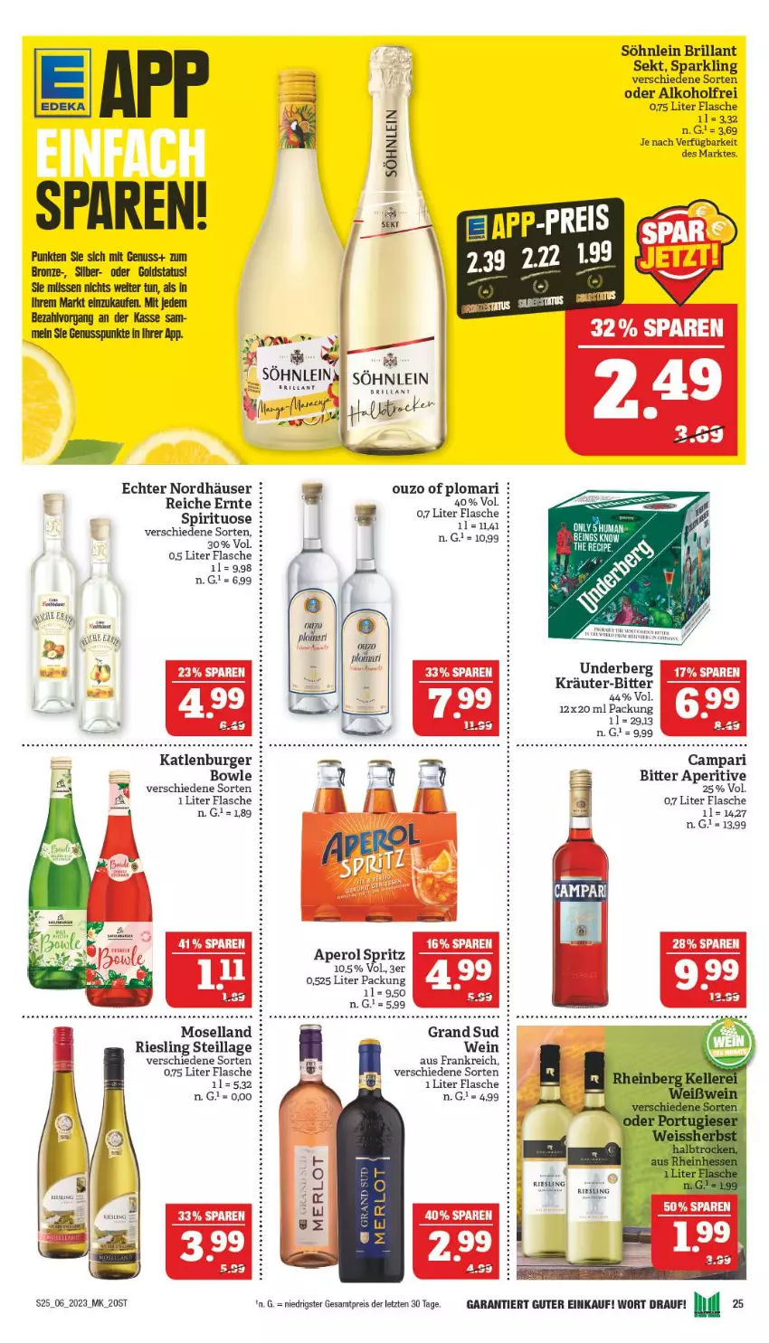 Aktueller Prospekt Marktkauf - Prospekt - von 05.02 bis 11.02.2023 - strona 25 - produkty: alkohol, bowle, brillant sekt, burger, campari, deka, eis, flasche, katlenburger, kräuter, nuss, ouzo, reis, riesling, sekt, söhnlein, söhnlein brillant, Ti, underberg, wein, ZTE