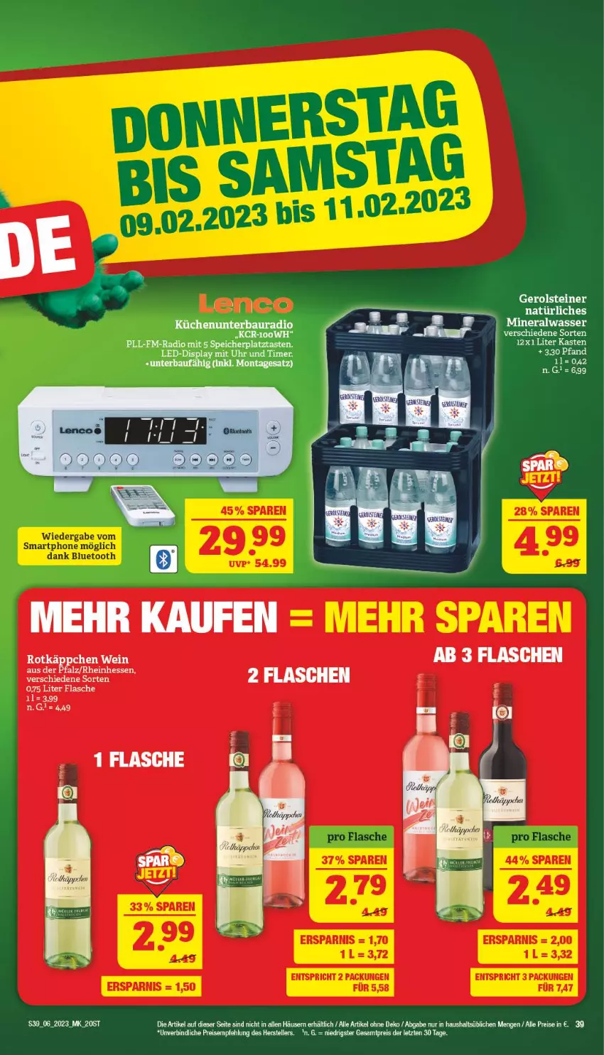 Aktueller Prospekt Marktkauf - Prospekt - von 05.02 bis 11.02.2023 - strona 39 - produkty: Alwa, Bau, eis, flasche, gerolsteine, gerolsteiner, mineralwasser, Radio, reis, steiner, tee, Ti, timer, uhr, wasser