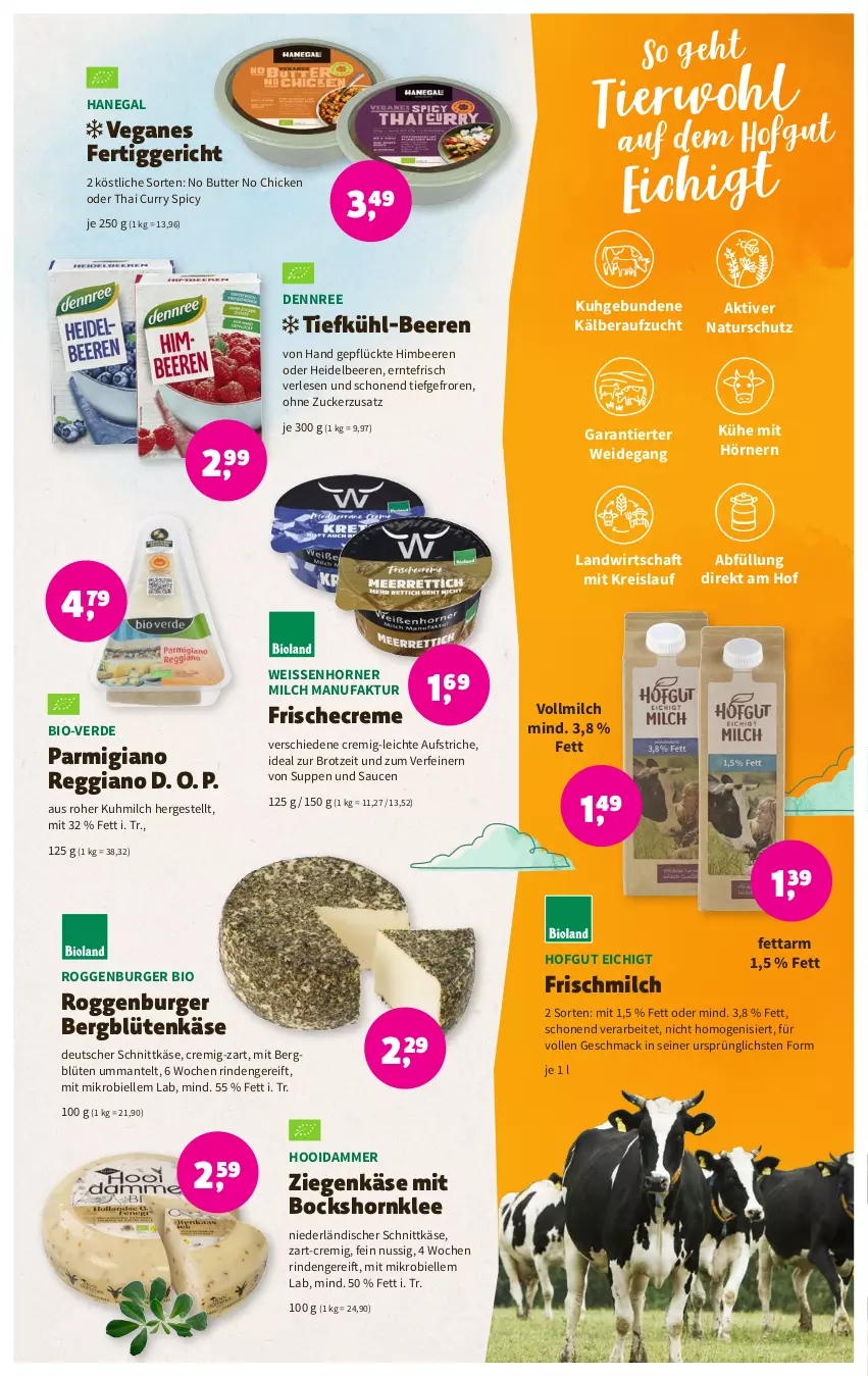 Aktueller Prospekt Denns Biomarkt - Prospekte - von 12.04 bis 25.04.2023 - strona 3 - produkty: aufstrich, beere, beeren, bio, Blüte, brot, burger, butter, creme, curry, dennree, deutscher schnittkäse, eis, elle, erde, Faktu, fertiggericht, heidelbeere, heidelbeeren, himbeer, himbeere, himbeeren, hofgut, Käse, mac, Mantel, milch, natur, niederländischer schnittkäse, nuss, parmigiano, parmigiano reggiano, reggiano, reis, rind, sauce, saucen, schnittkäse, suppe, suppen, Ti, vollmilch, ziegenkäse, zucker