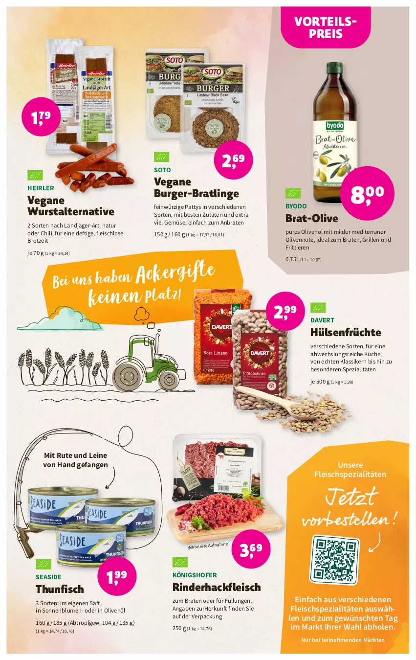 Aktueller Prospekt Denns Biomarkt - Prospekte - von 12.04 bis 25.04.2023 - strona 5 - produkty: blume, blumen, braten, brot, burger, chili, eis, elle, fisch, fleisch, früchte, grill, hackfleisch, hülsenfrüchte, ideal zum braten, in olivenöl, küche, landjäger, leine, natur, olive, oliven, olivenöl, reis, rind, rinder, rinderhackfleisch, saft, senf, sonnenblume, sonnenblumen, Spezi, thunfisch, Ti, Tiere, vorteilspreis, wurst, Yo