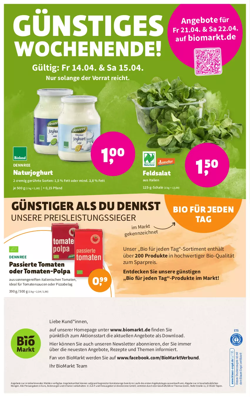 Aktueller Prospekt Denns Biomarkt - Prospekte - von 12.04 bis 25.04.2023 - strona 8 - produkty: angebot, angebote, auer, bio, decke, dennree, drucker, eis, elle, Engel, erde, feldsalat, joghur, joghurt, kerze, natur, naturjoghurt, Omep, pizza, reis, rezept, rezepte, salat, sauce, saucen, Schal, Schale, Ti, tomate, tomaten, tomatensauce, ZTE