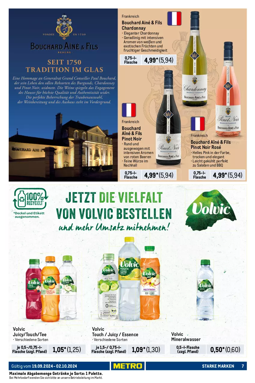 Aktueller Prospekt Metro - Starke Marken - von 19.09 bis 02.10.2024 - strona 7 - produkty: Alwa, aperol, auer, beere, beeren, chardonnay, eis, elle, flasche, frucht, früchte, früchten, getränk, getränke, kuchen, Lebkuchen, mandel, mineralwasser, monin, Palette, Pinot, pinot noir, reis, salat, salate, sirup, tee, Ti, tisch, volvic, wasser