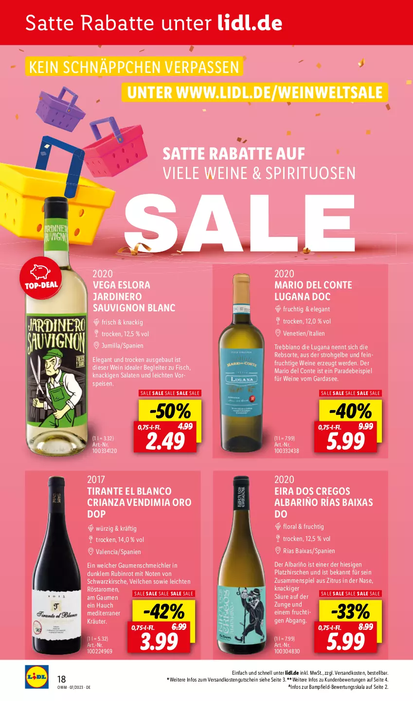 Aktueller Prospekt Lidl - Juli-Highlights in der Weinwelt - von 01.07 bis 31.07.2023 - strona 18 - produkty: Bau, eis, erde, fisch, frucht, gutschein, kirsch, kirsche, kräuter, ndk, nero, Ria, Rubin, salat, salate, sauvignon, sauvignon blanc, schnäppchen, spirituosen, Ti, vorspeise, wein, weine