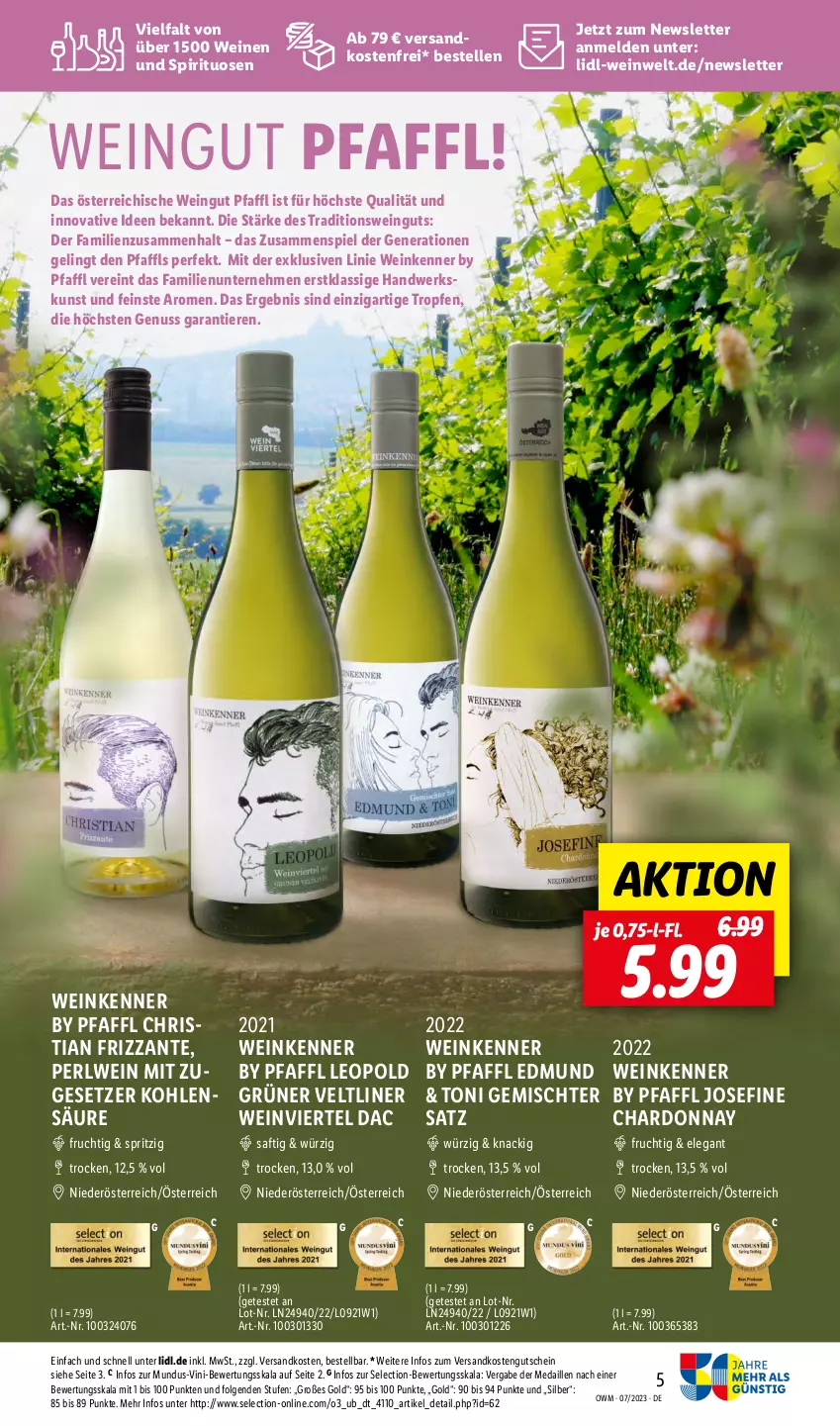 Aktueller Prospekt Lidl - Juli-Highlights in der Weinwelt - von 01.07 bis 31.07.2023 - strona 5 - produkty: chardonnay, elle, frizzante, frucht, Gemischter Satz, grüner veltliner, gutschein, HP, LG, ndk, nuss, saft, spirituosen, Ti, Tiere, versandkostenfrei, wein, weine