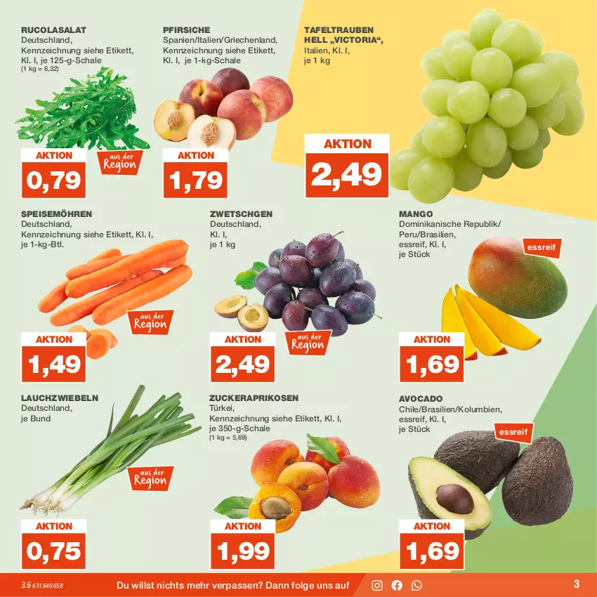 Aktueller Prospekt Real - Prospekt - von 31.07 bis 05.08.2023 - strona 3 - produkty: aprikose, aprikosen, avocado, cola, eis, Lauchzwiebel, lauchzwiebeln, LG, mango, möhren, pfirsich, pfirsiche, Ria, rucola, salat, Schal, Schale, speisemöhren, tafeltrauben, Ti, trauben, zucker, zwiebel, zwiebeln