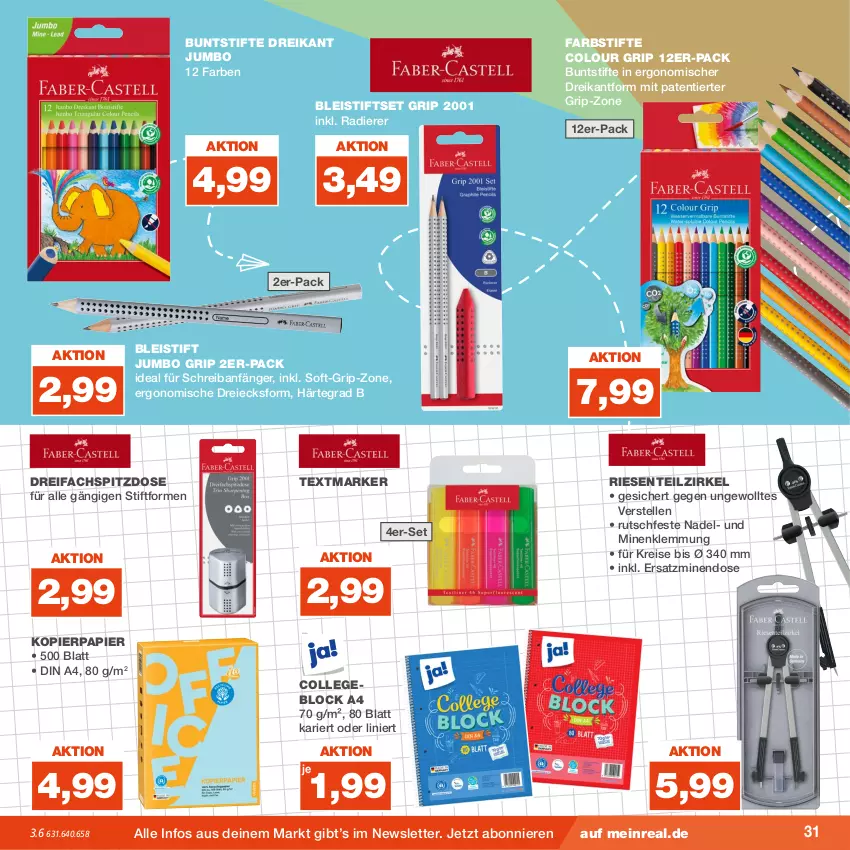 Aktueller Prospekt Real - Prospekt - von 31.07 bis 05.08.2023 - strona 31 - produkty: Bleistift, buntstifte, collegeblock, din a4, eis, elle, ente, farbstifte, jumbo, kopierpapier, papier, reis, stifte, textmarker, Ti